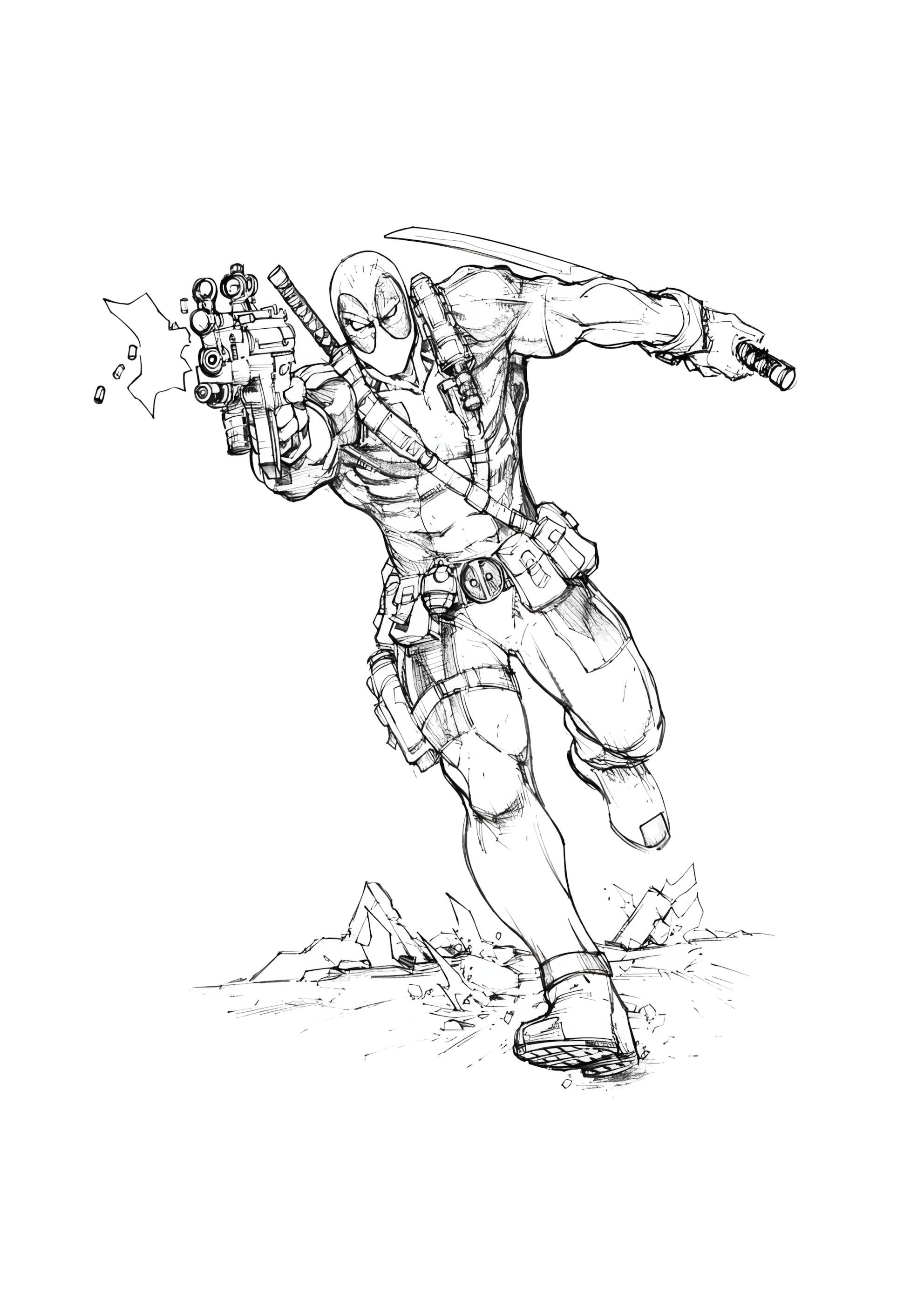 Раскраска Дэдпул бежит