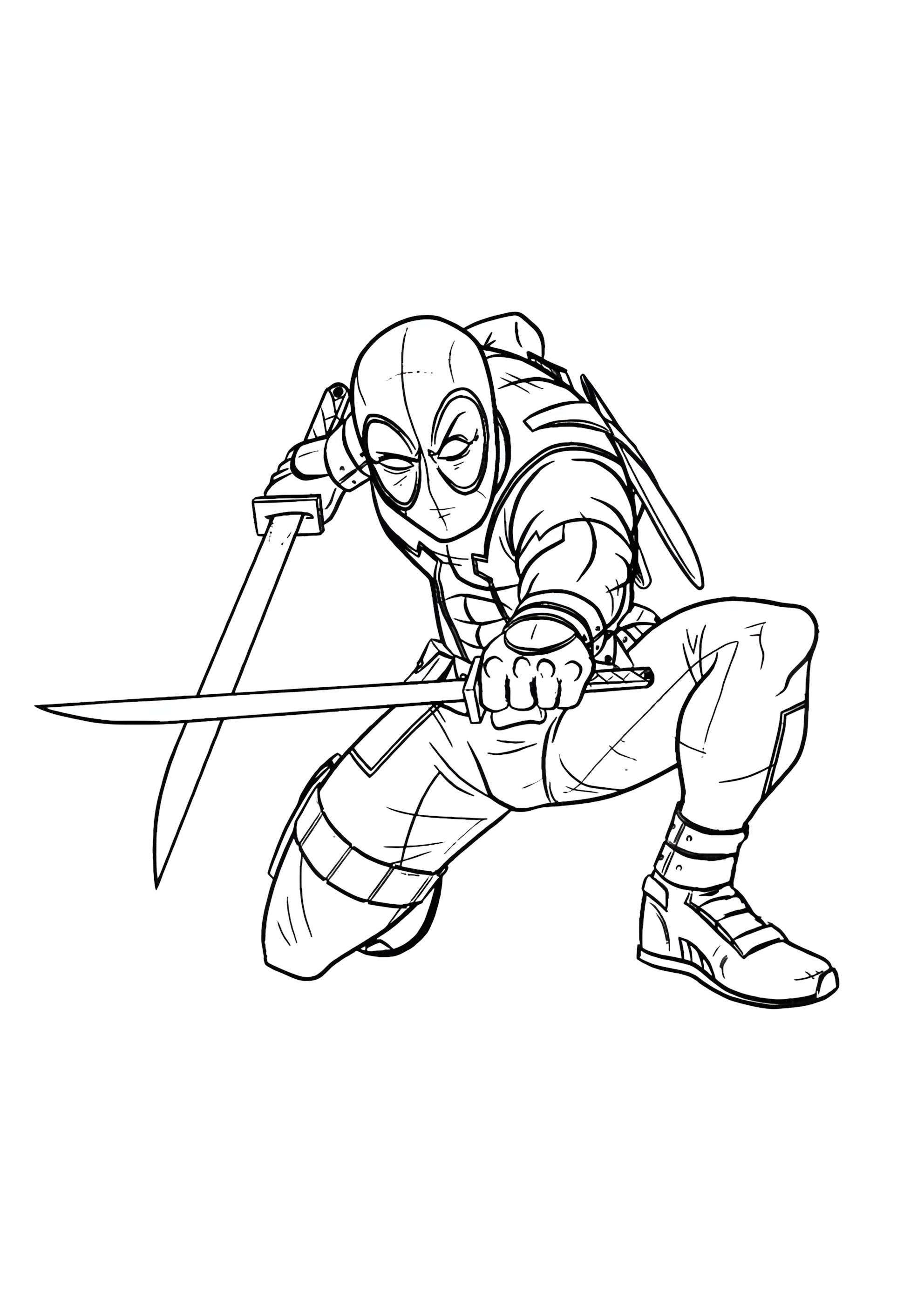 Раскраска Дэдпул с мечами