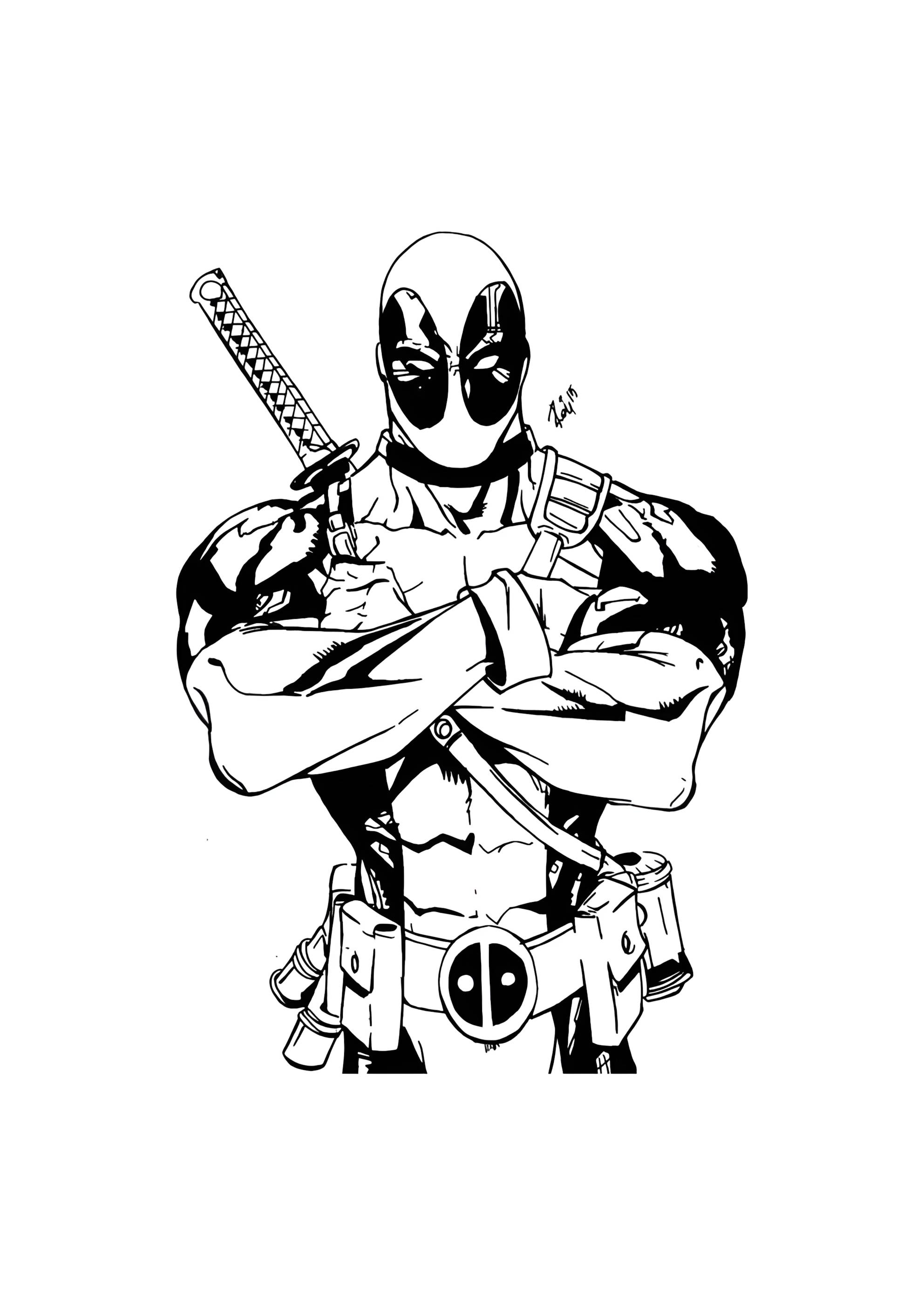 Раскраска Дэдпул серьезный чел