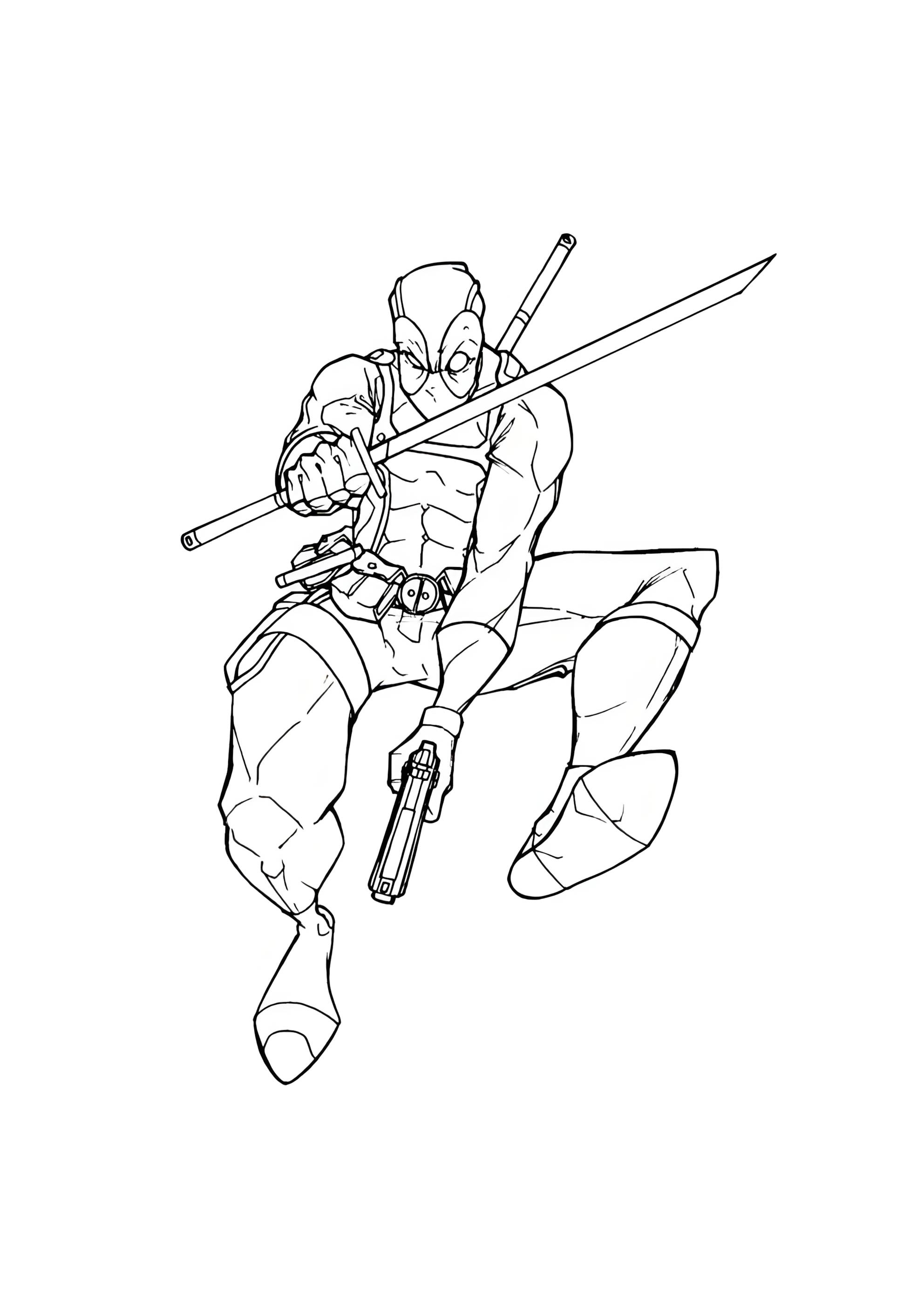 Раскраска Дэдпул стреляет одной рукой