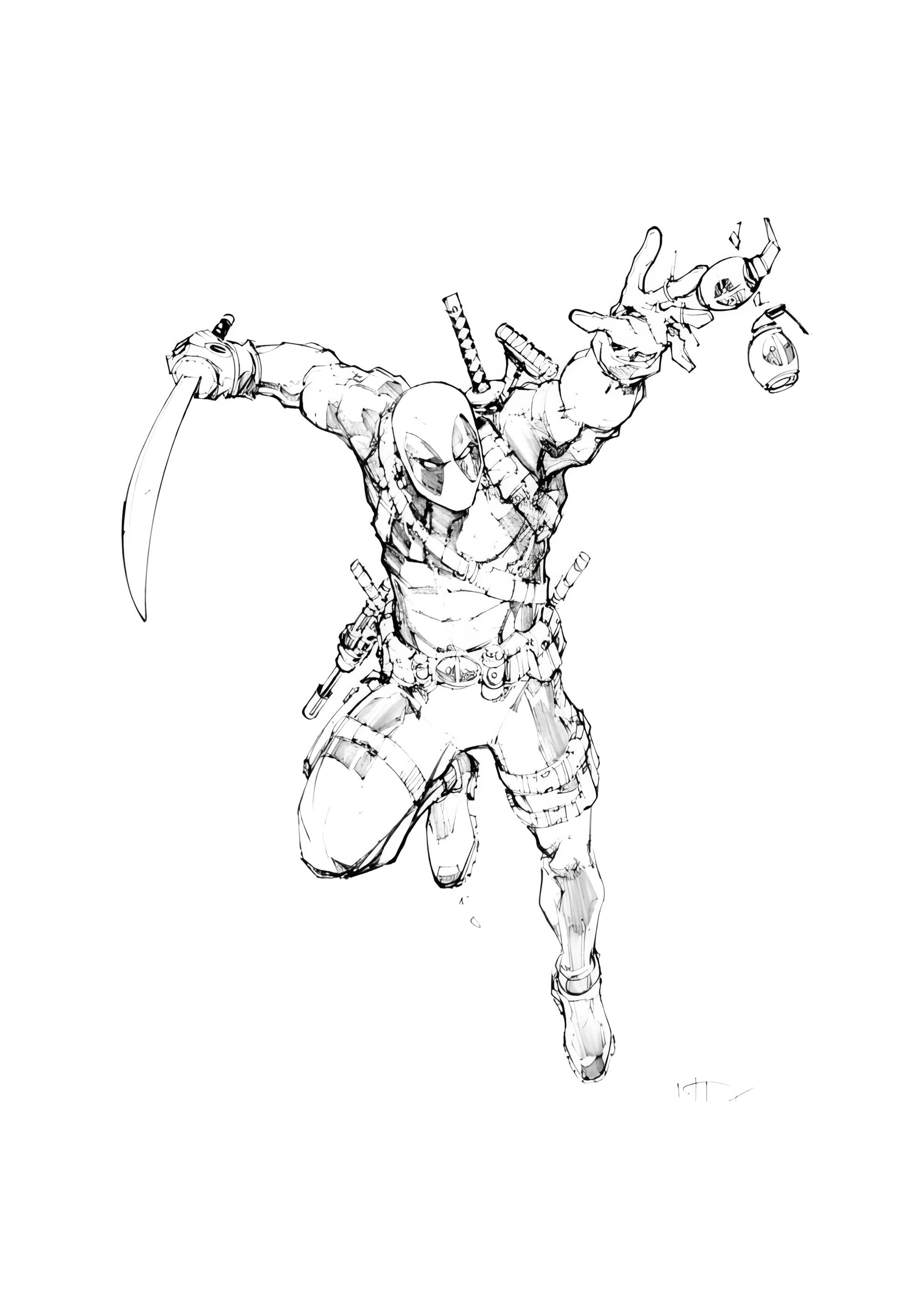 Раскраска Дэдпул в полете