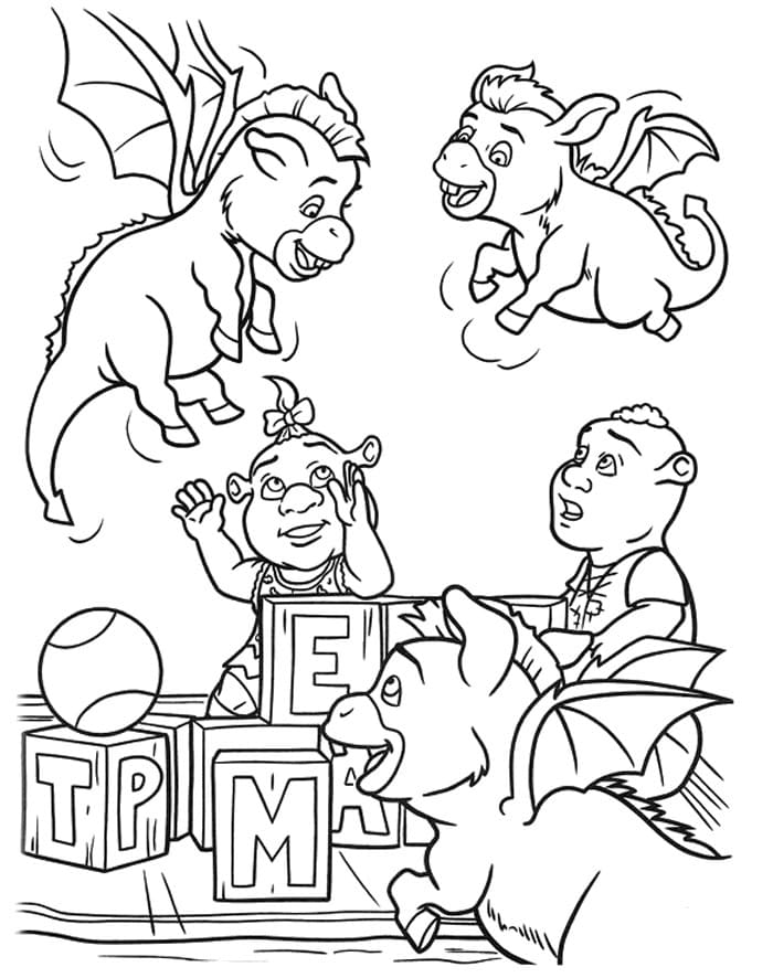 Раскраска Дети Шрека и осла