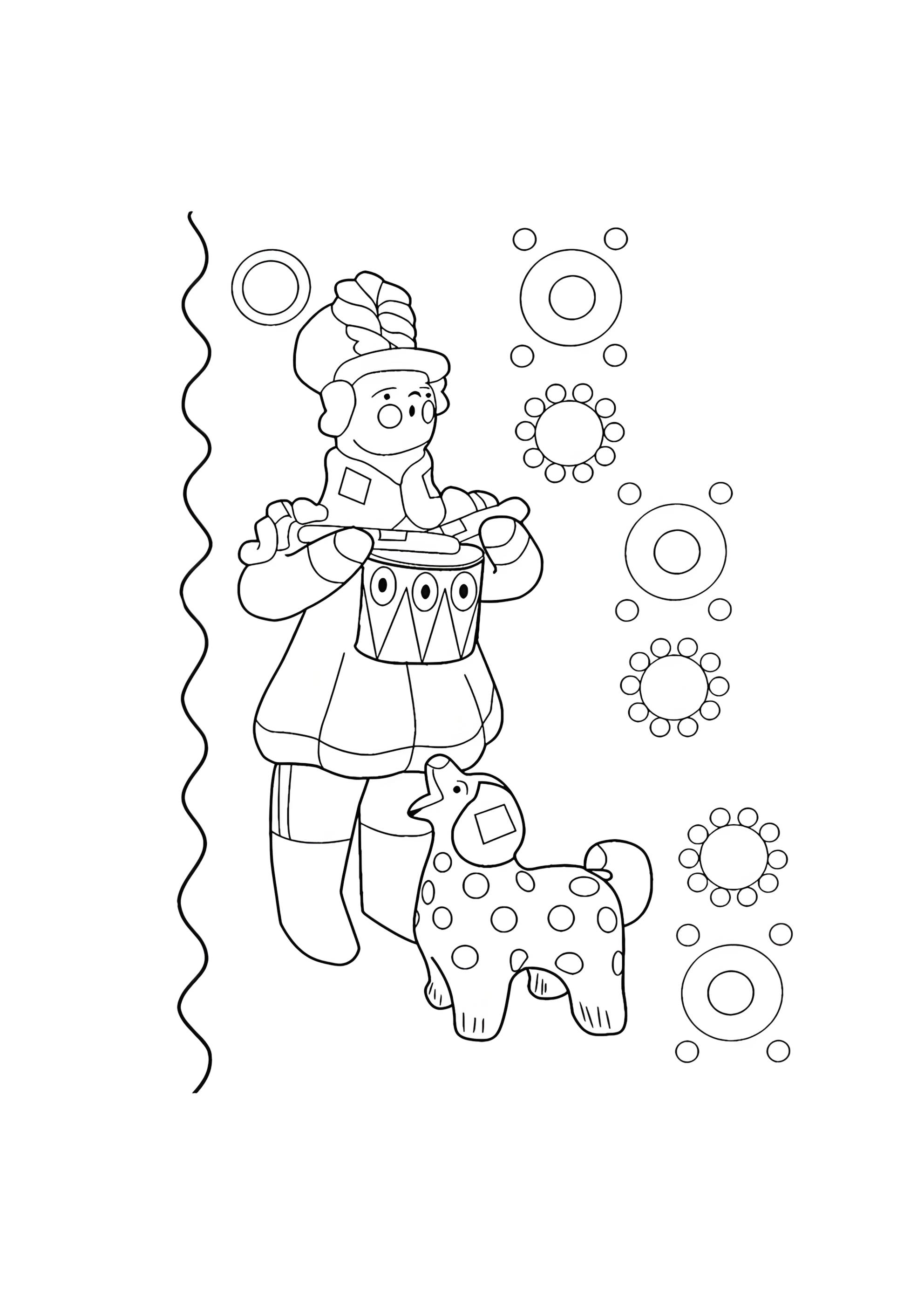 Раскраска Дымковская игрушка барабанщик