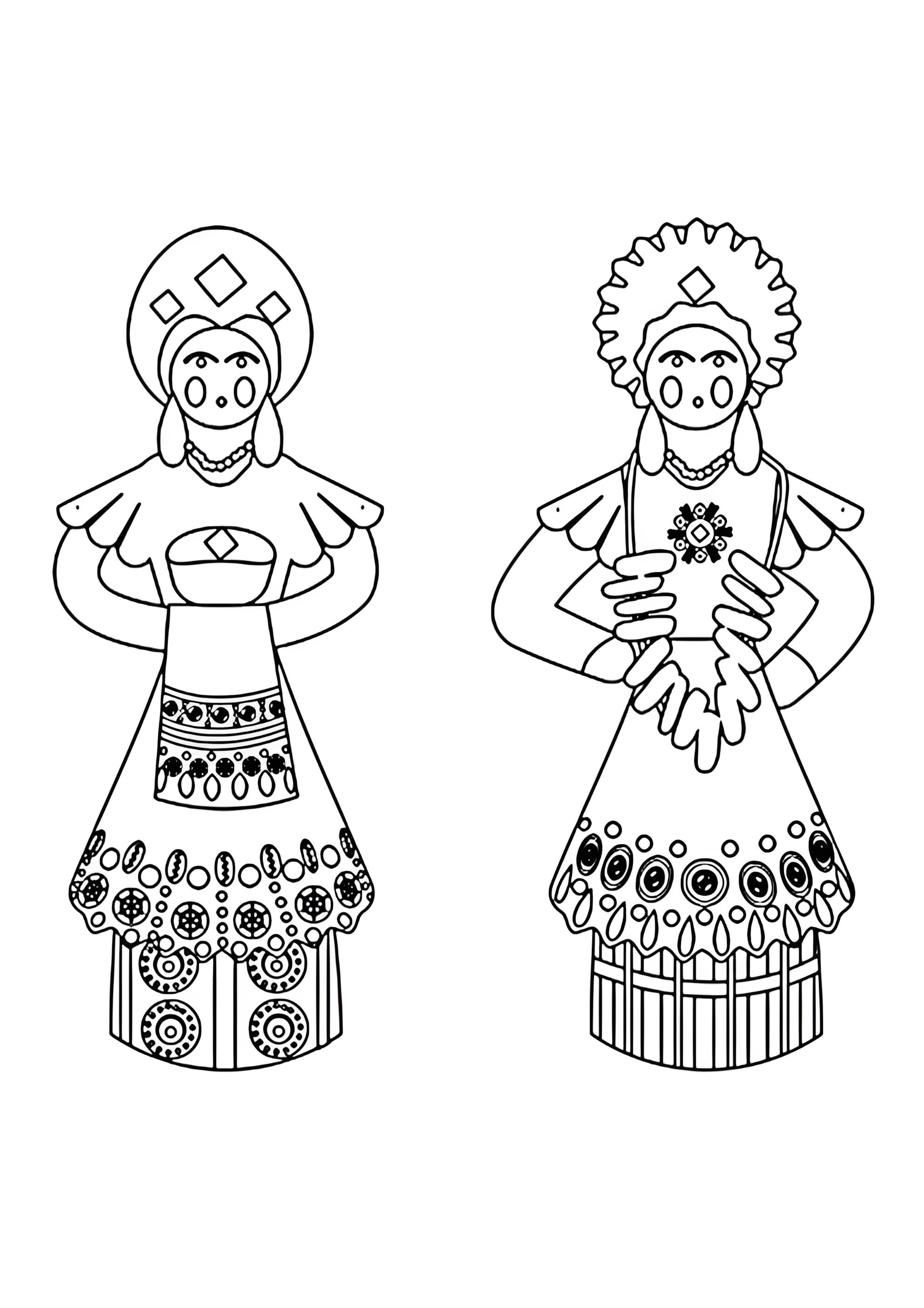 Раскраска Дымковская игрушка две бабы