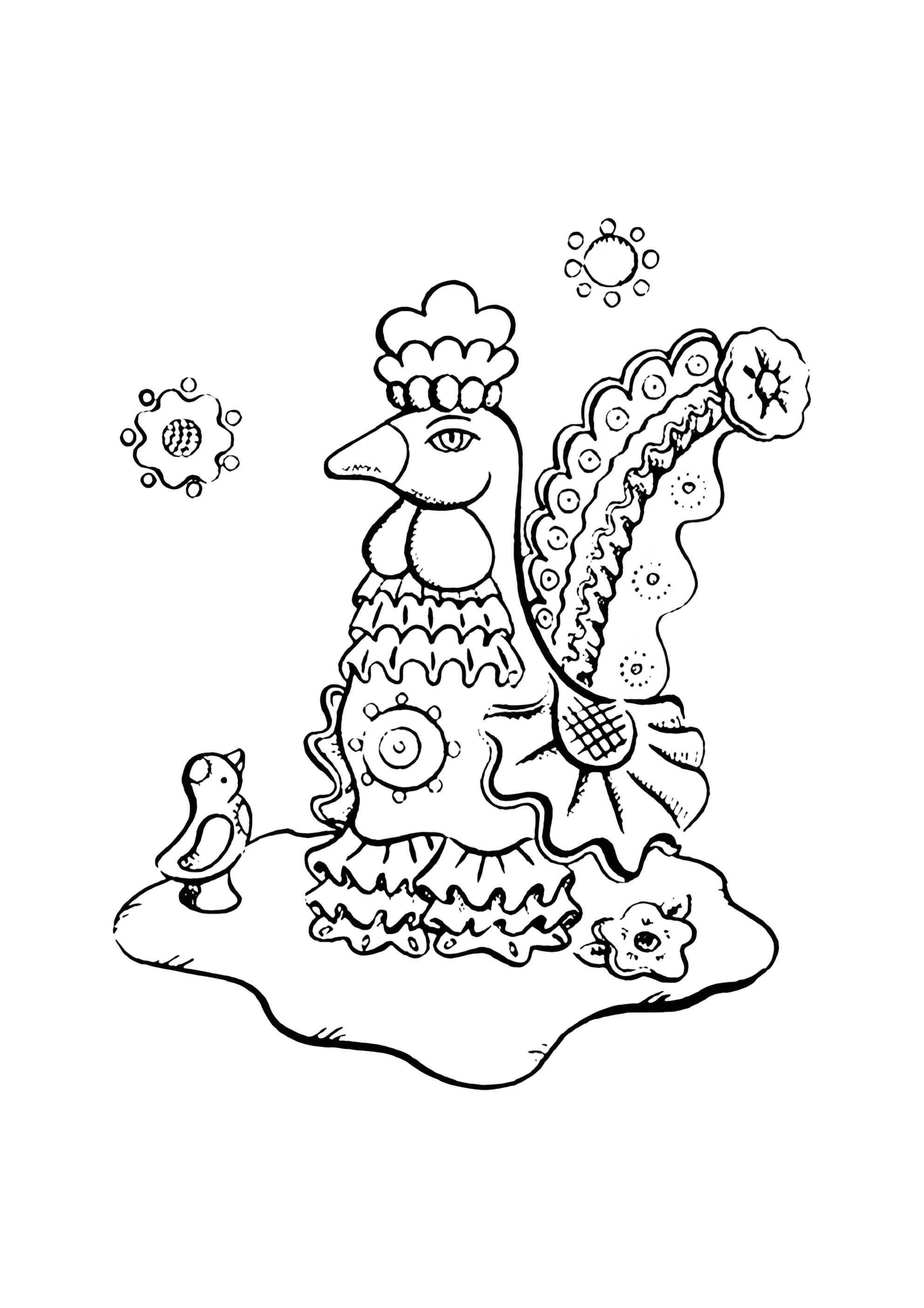 Раскраска Дымковская игрушка индюк