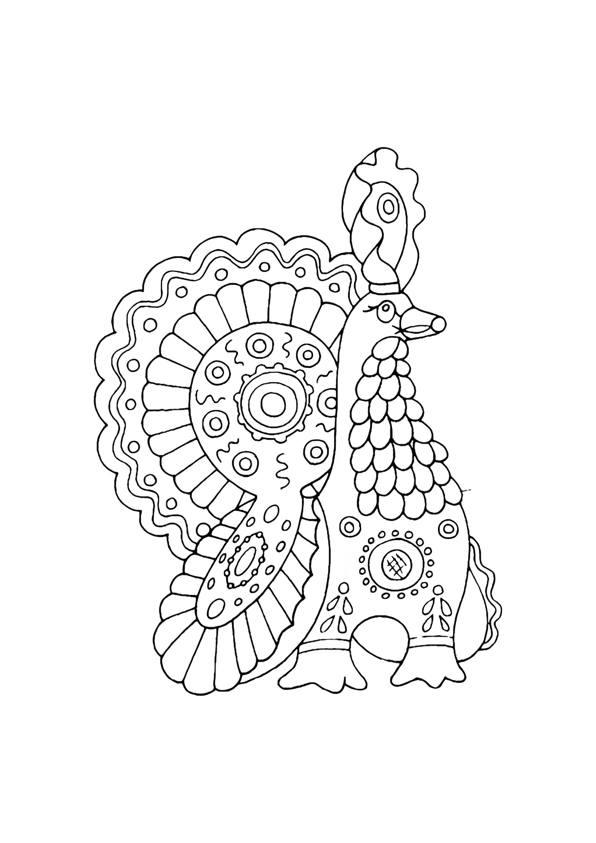 Раскраска Дымковская игрушка индюшка