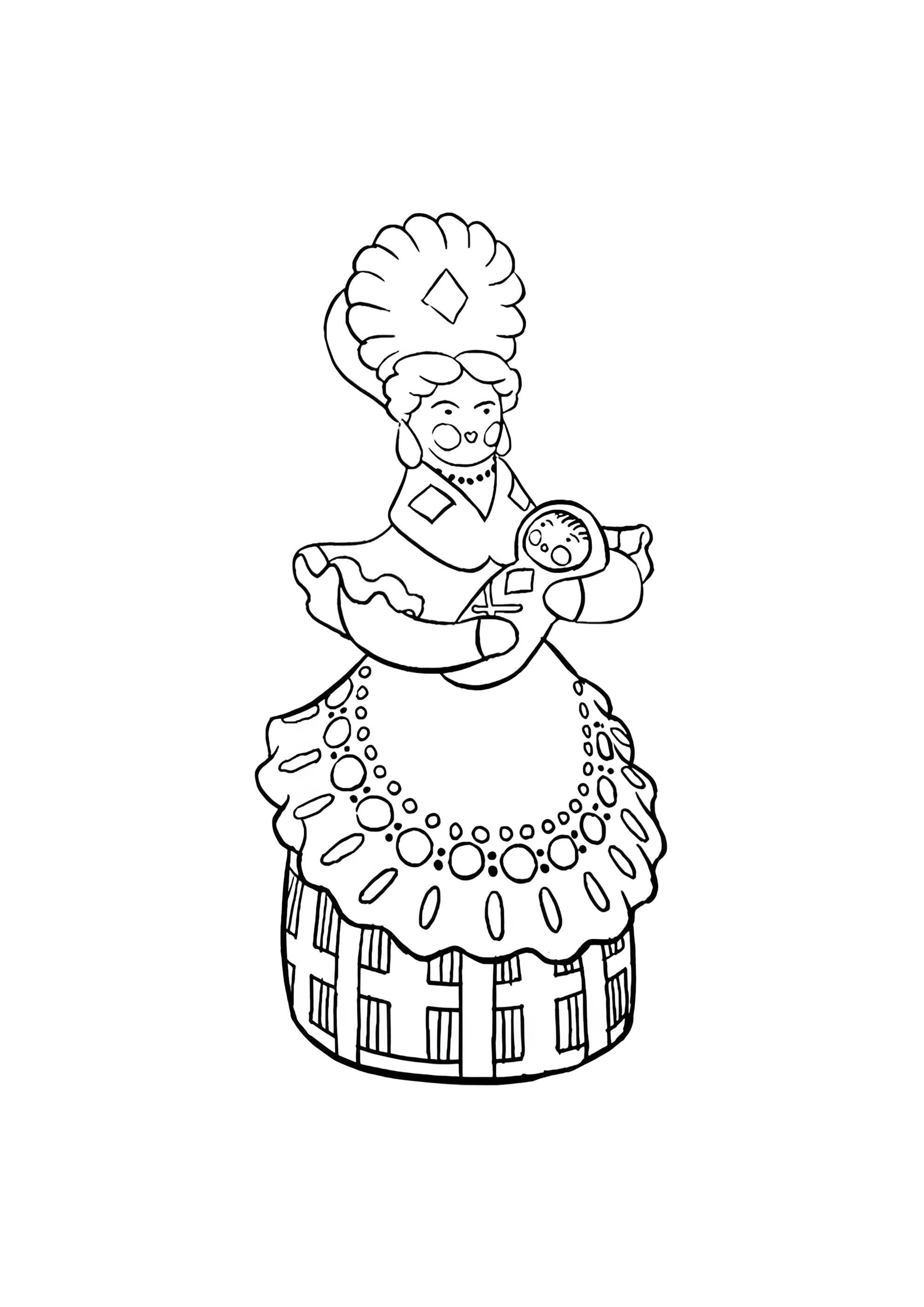 Раскраска Дымковская игрушка мать с ребенком