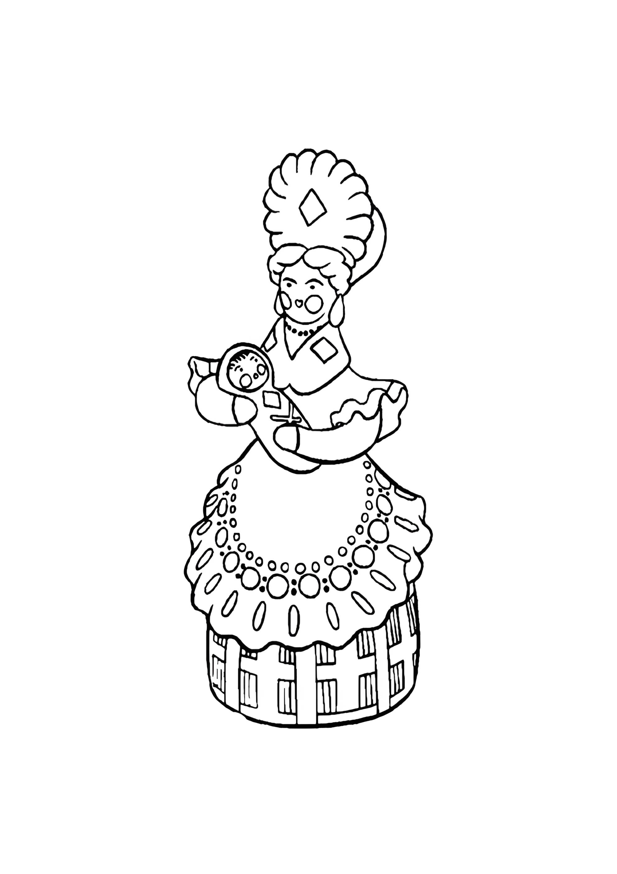 Раскраска Дымковская игрушка мать