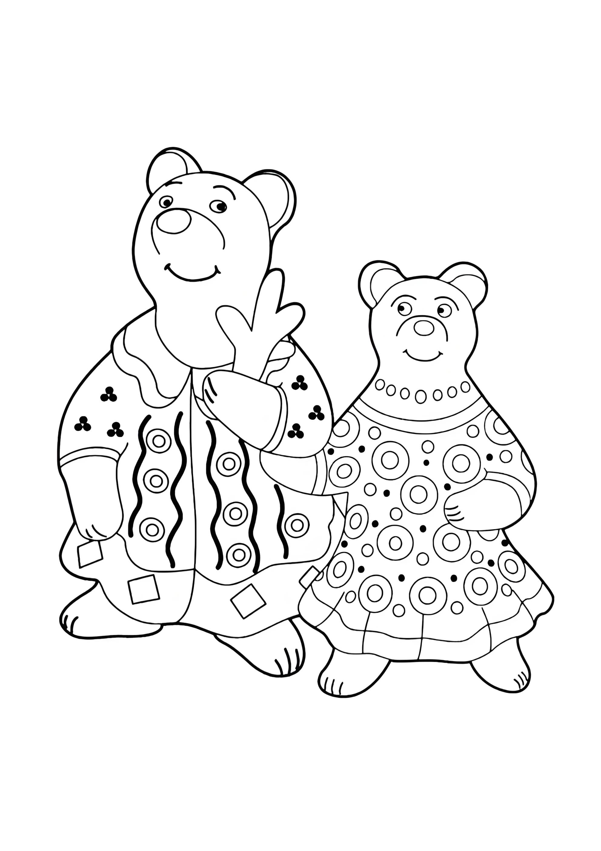Раскраска Дымковская игрушка медведи
