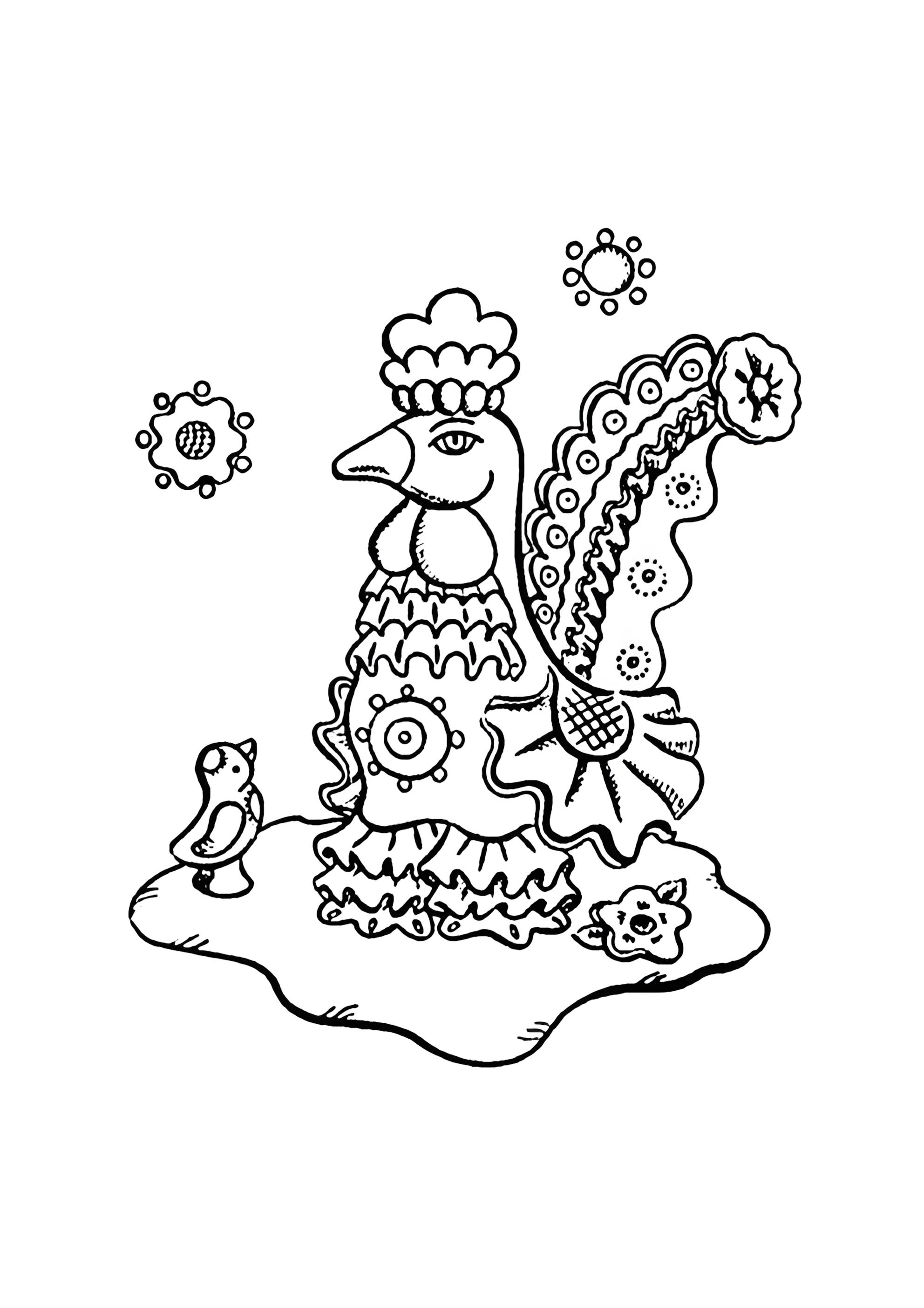 Раскраска Дымковская игрушка петух