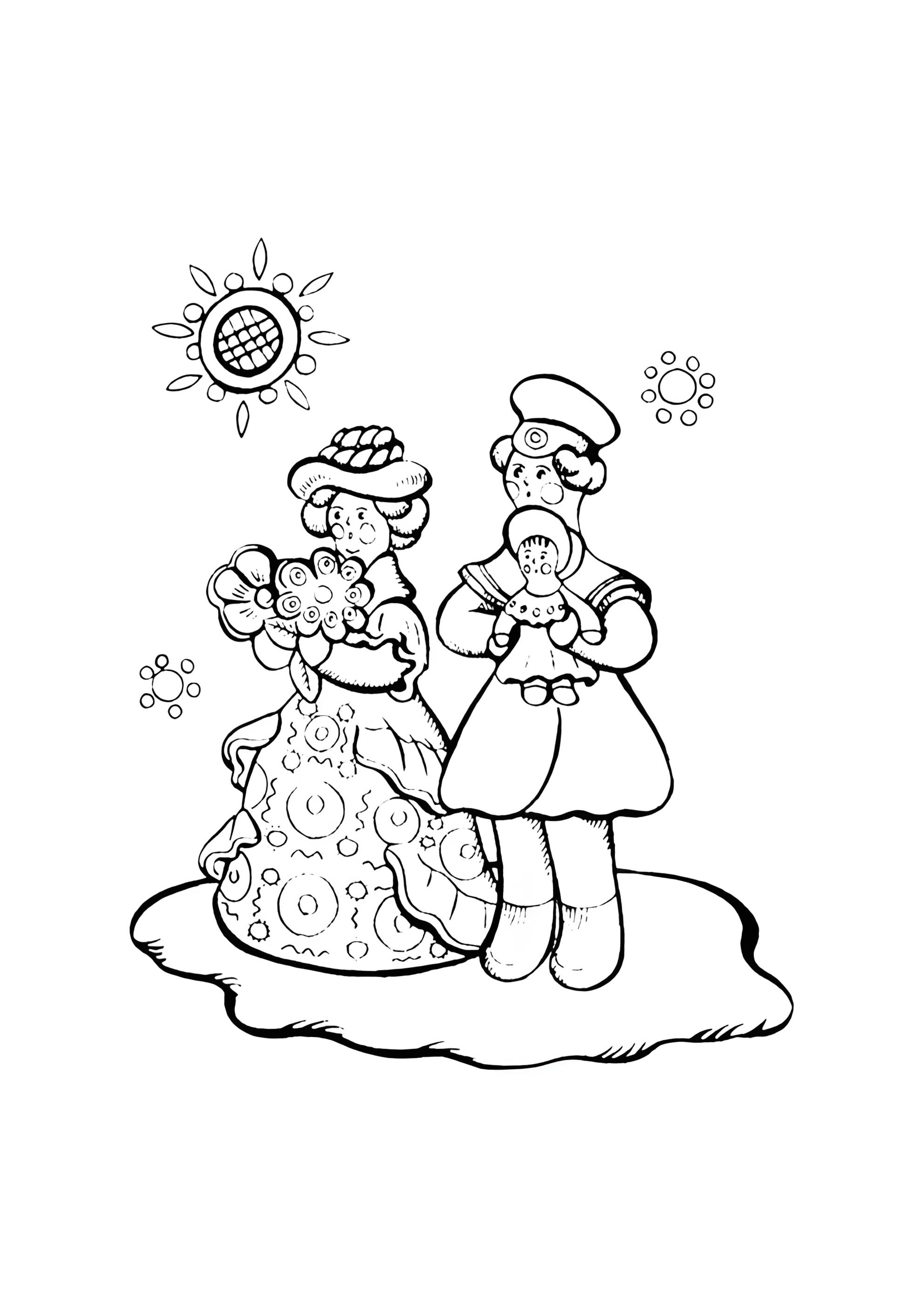 Раскраска Дымковская игрушка родители