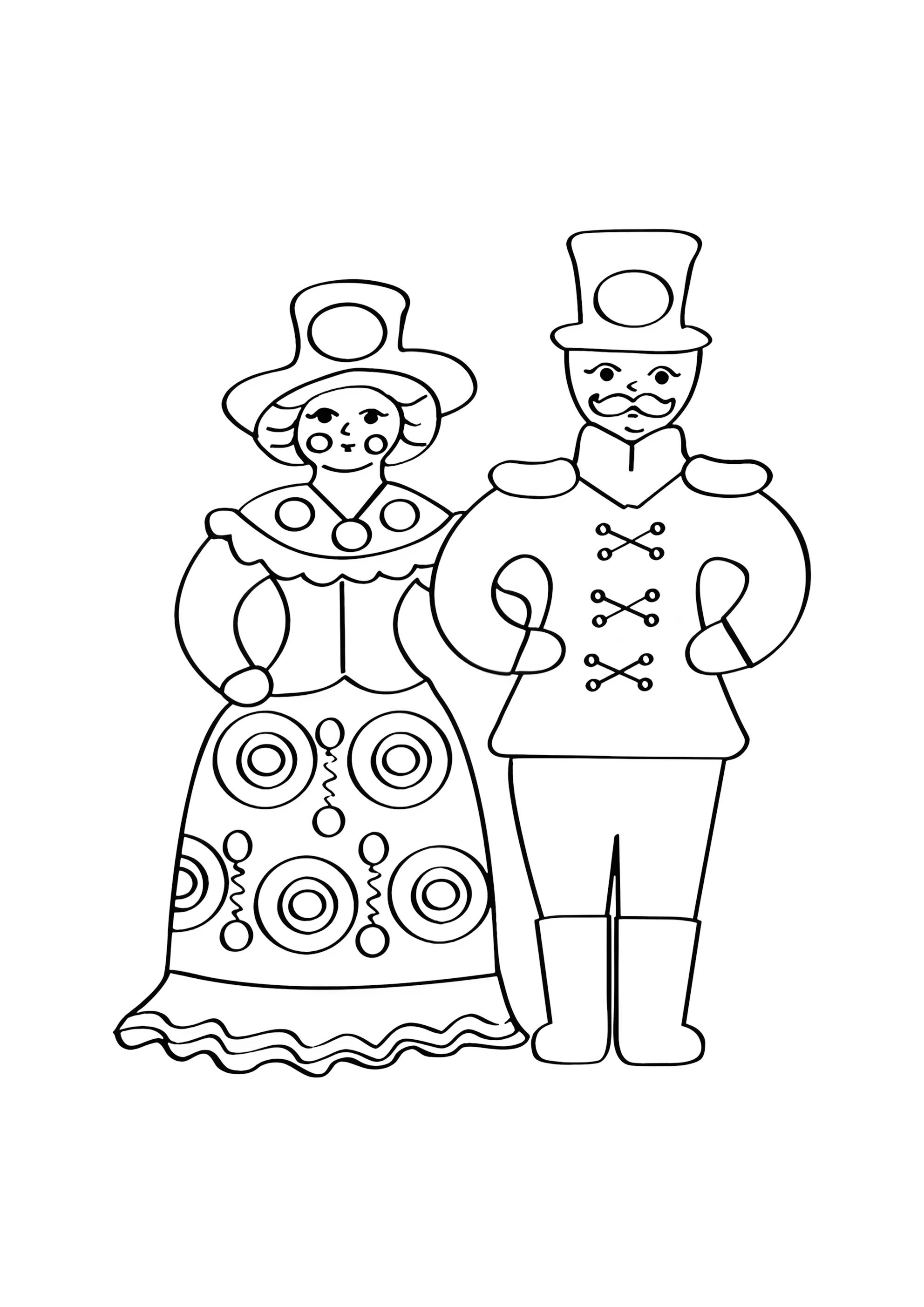Раскраска Дымковская игрушка семейная пара