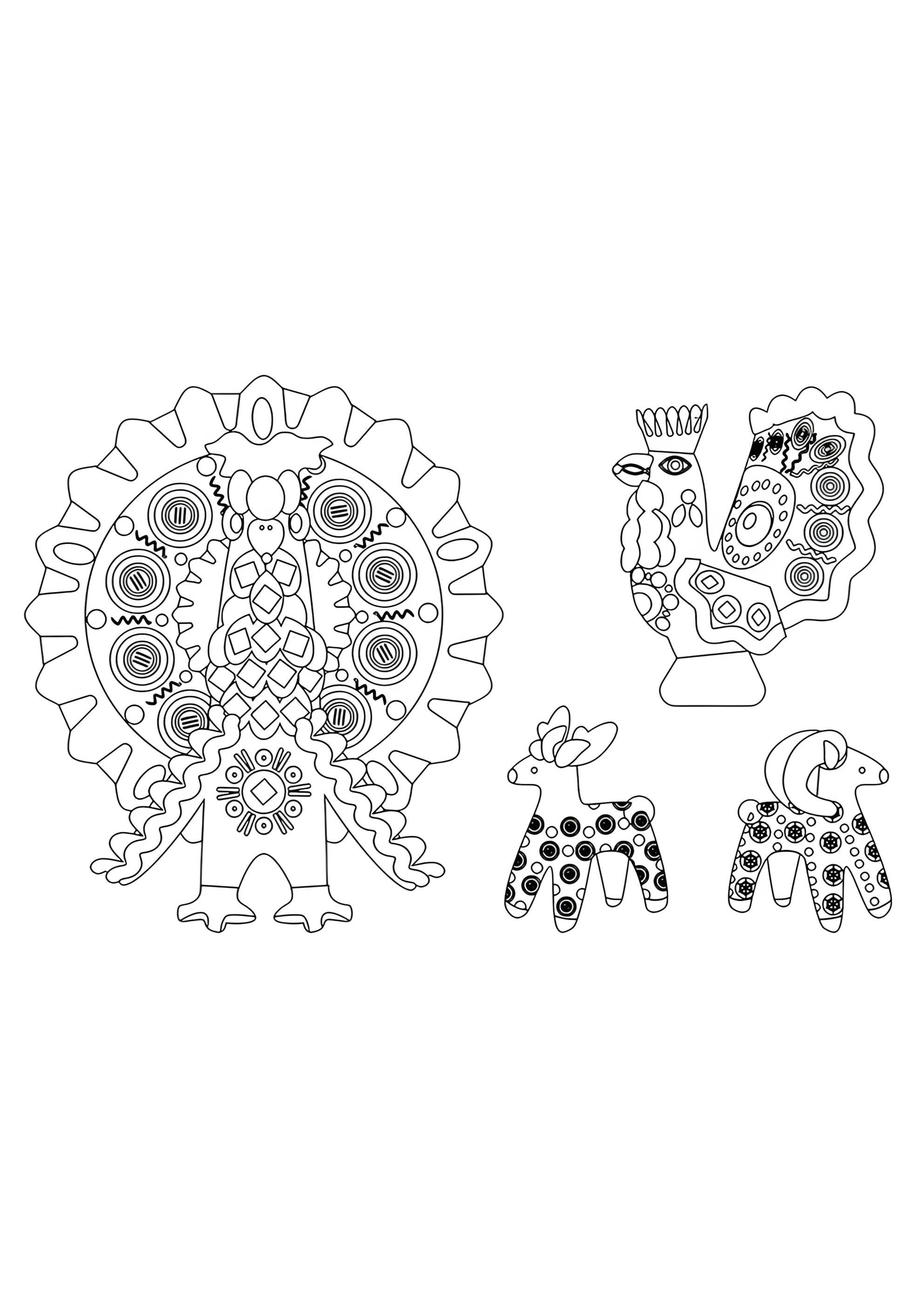 Раскраска Дымковская игрушка животные