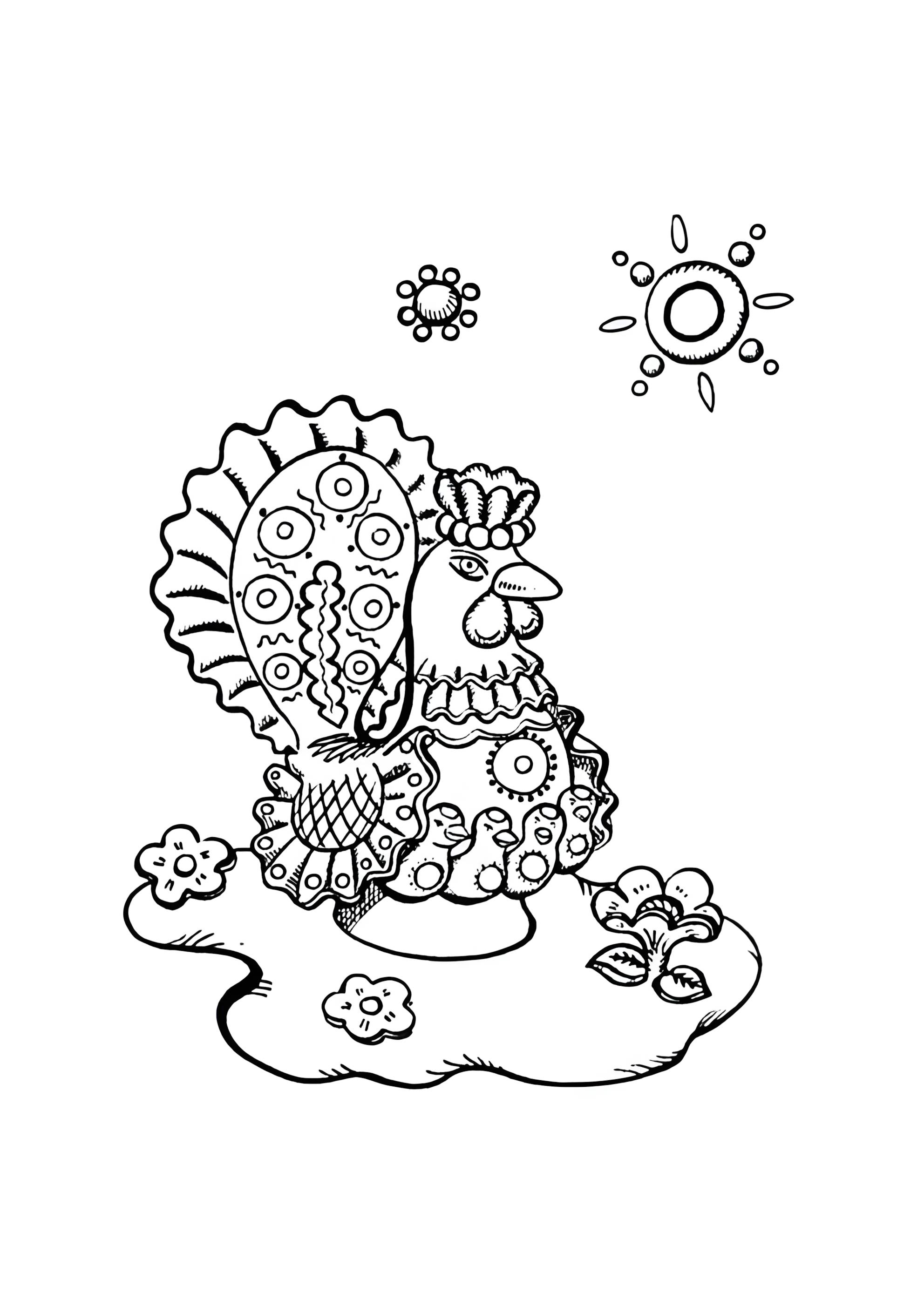 Раскраска Индюшка дымковская игрушка