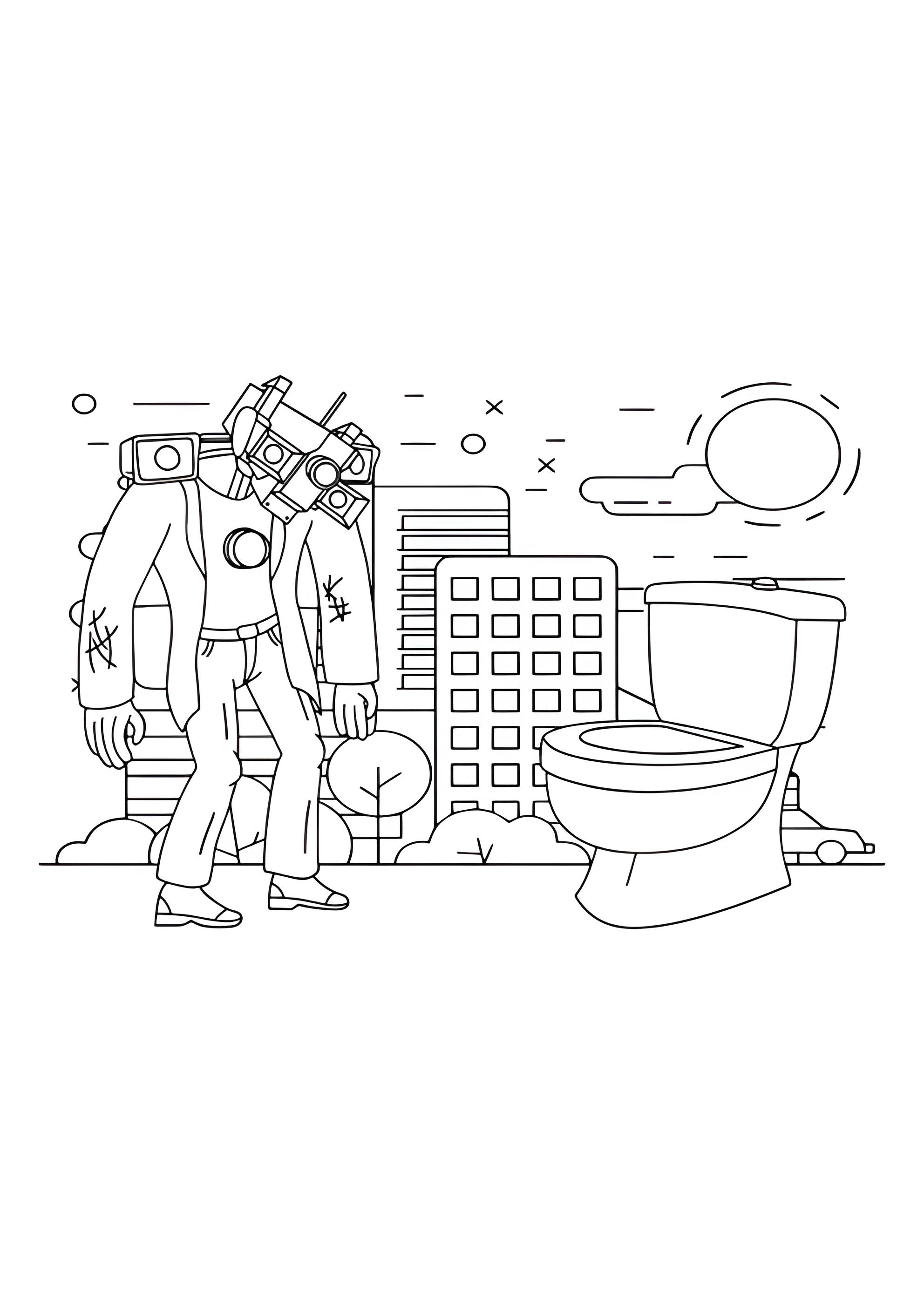 Раскраска КамераМен Титан и Скибиди Туалет