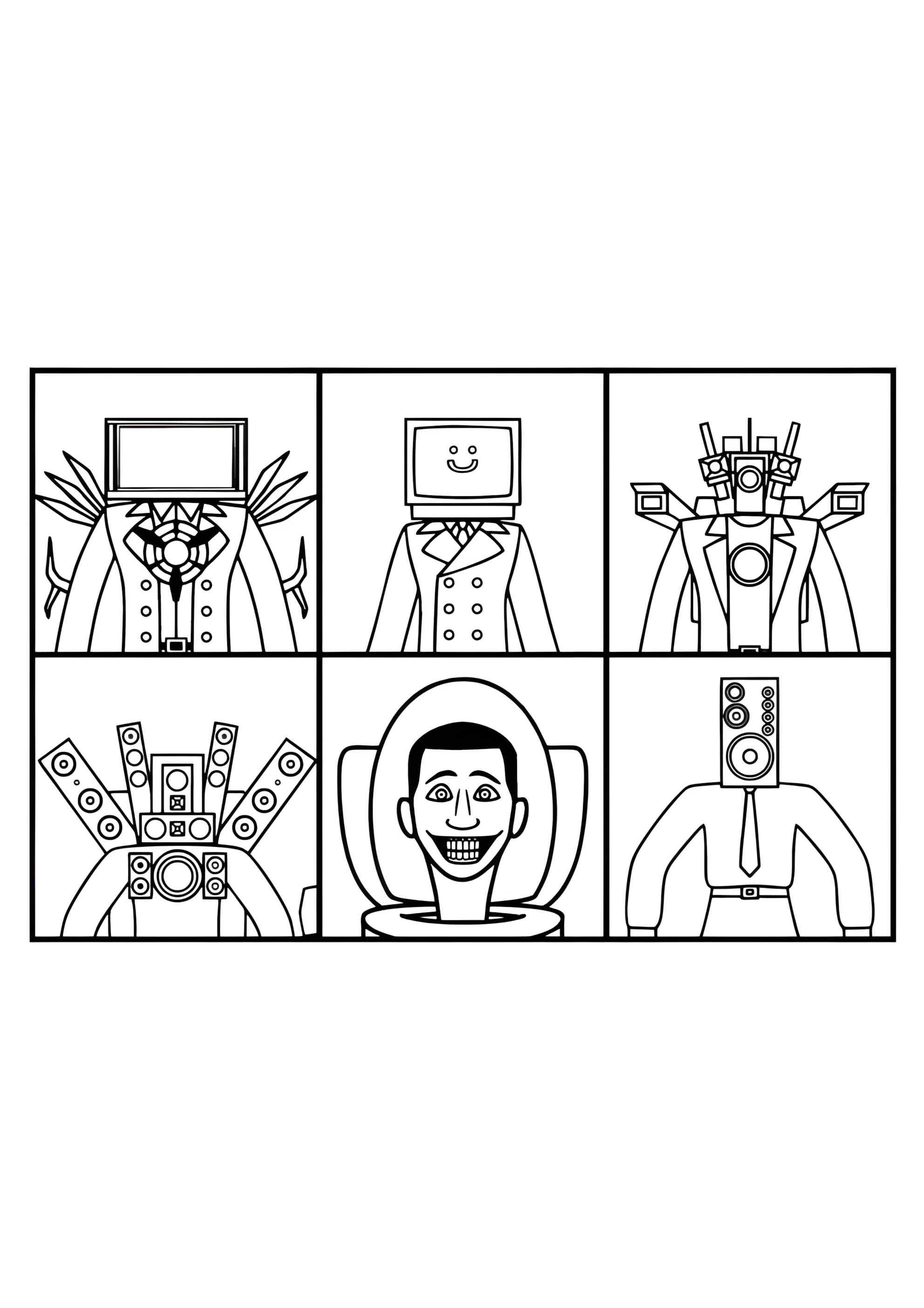 Раскраска Камерамен, ТВмен, Спикермен Скибиди Туалет