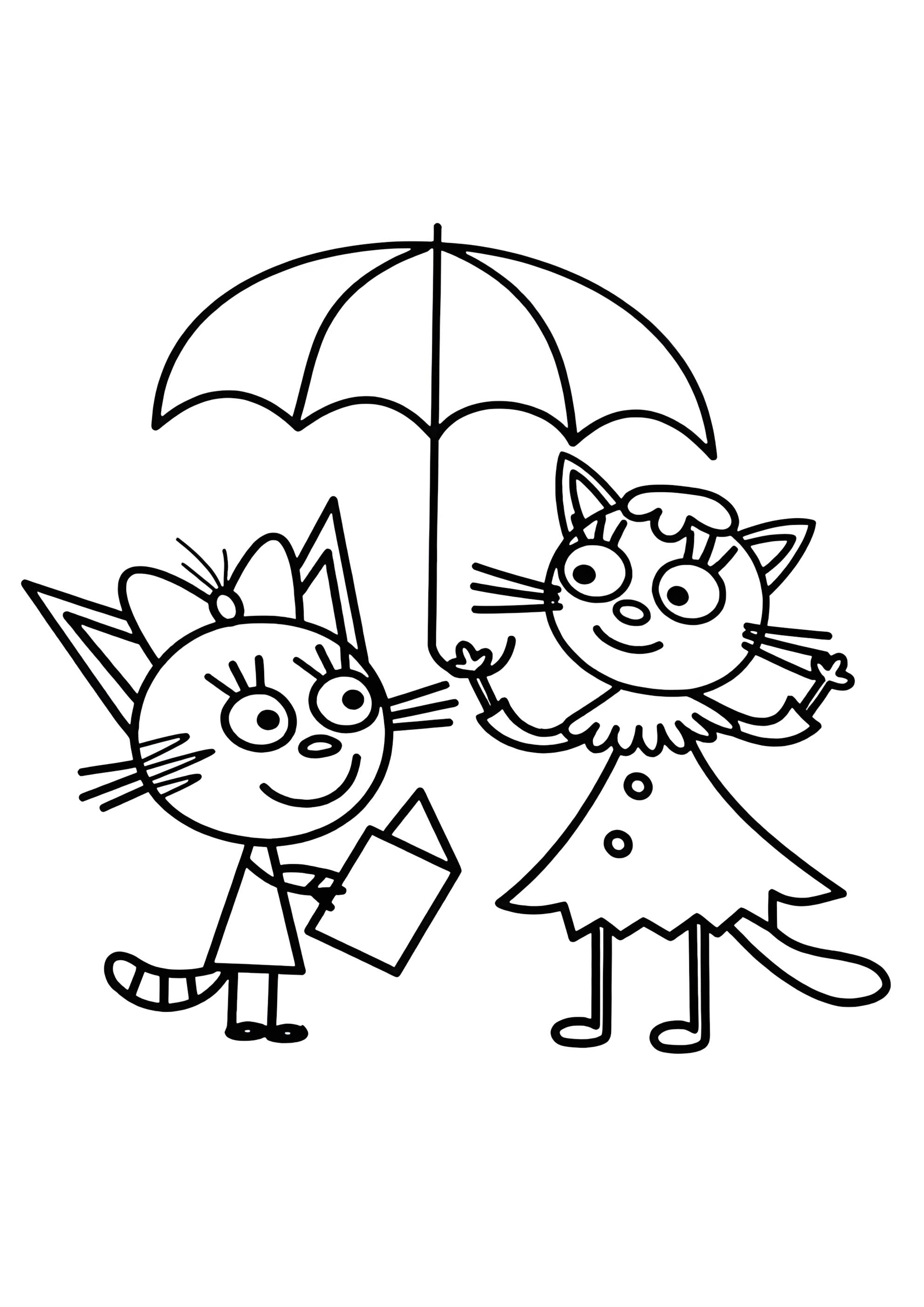 Раскраска Карамелька и Лапочка под зонтиком