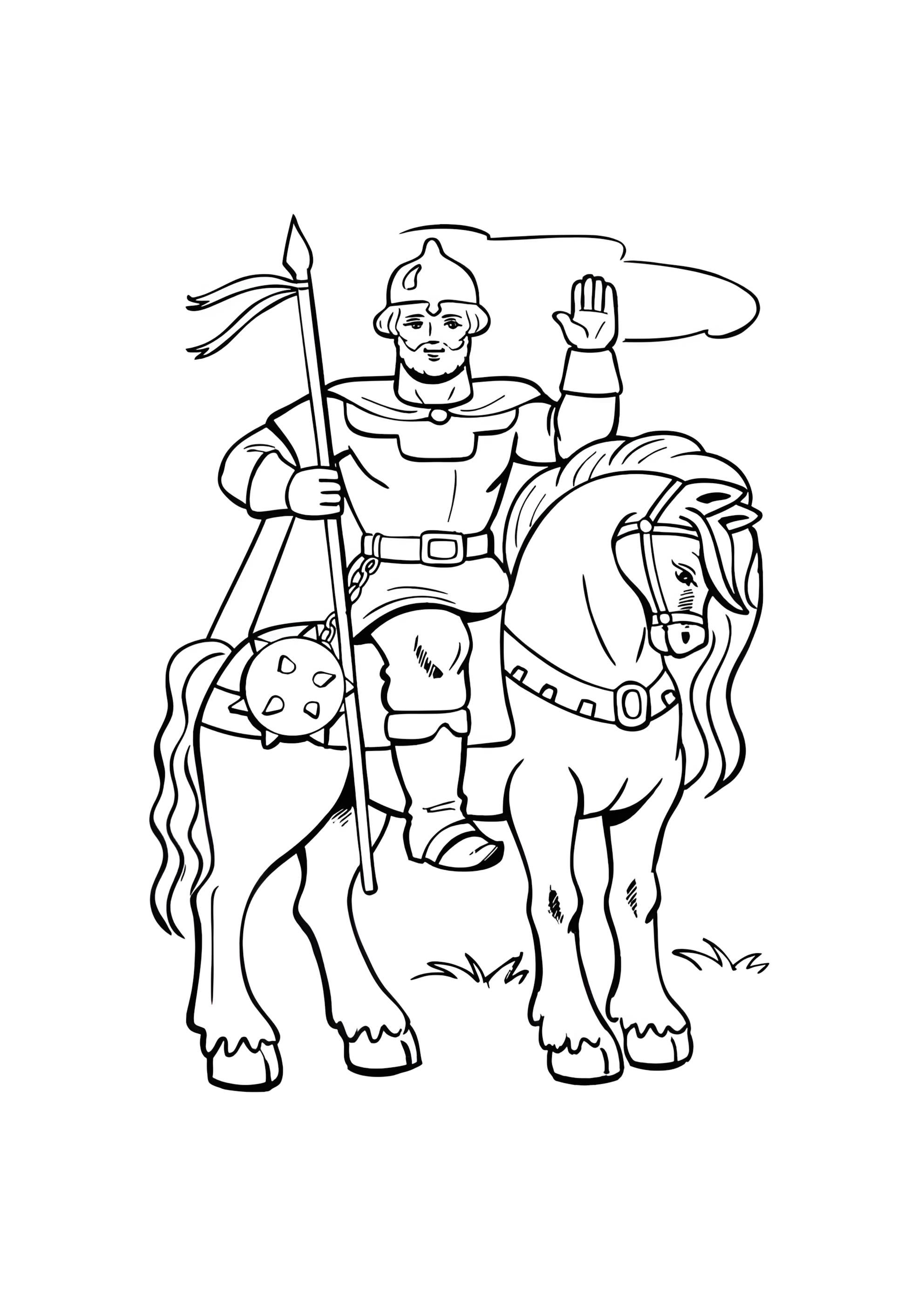 Раскраска Конь и богатырь