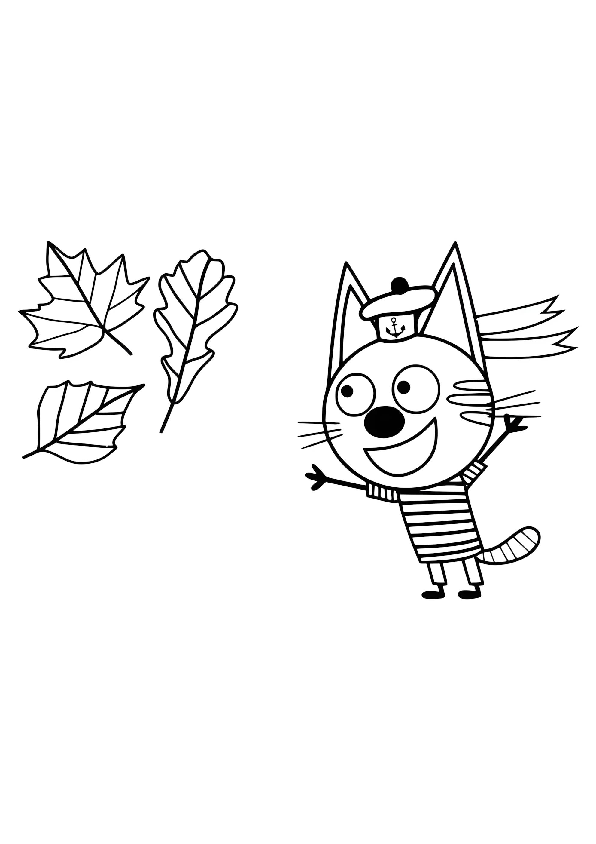 Раскраска Коржик бегает за осенними листьями