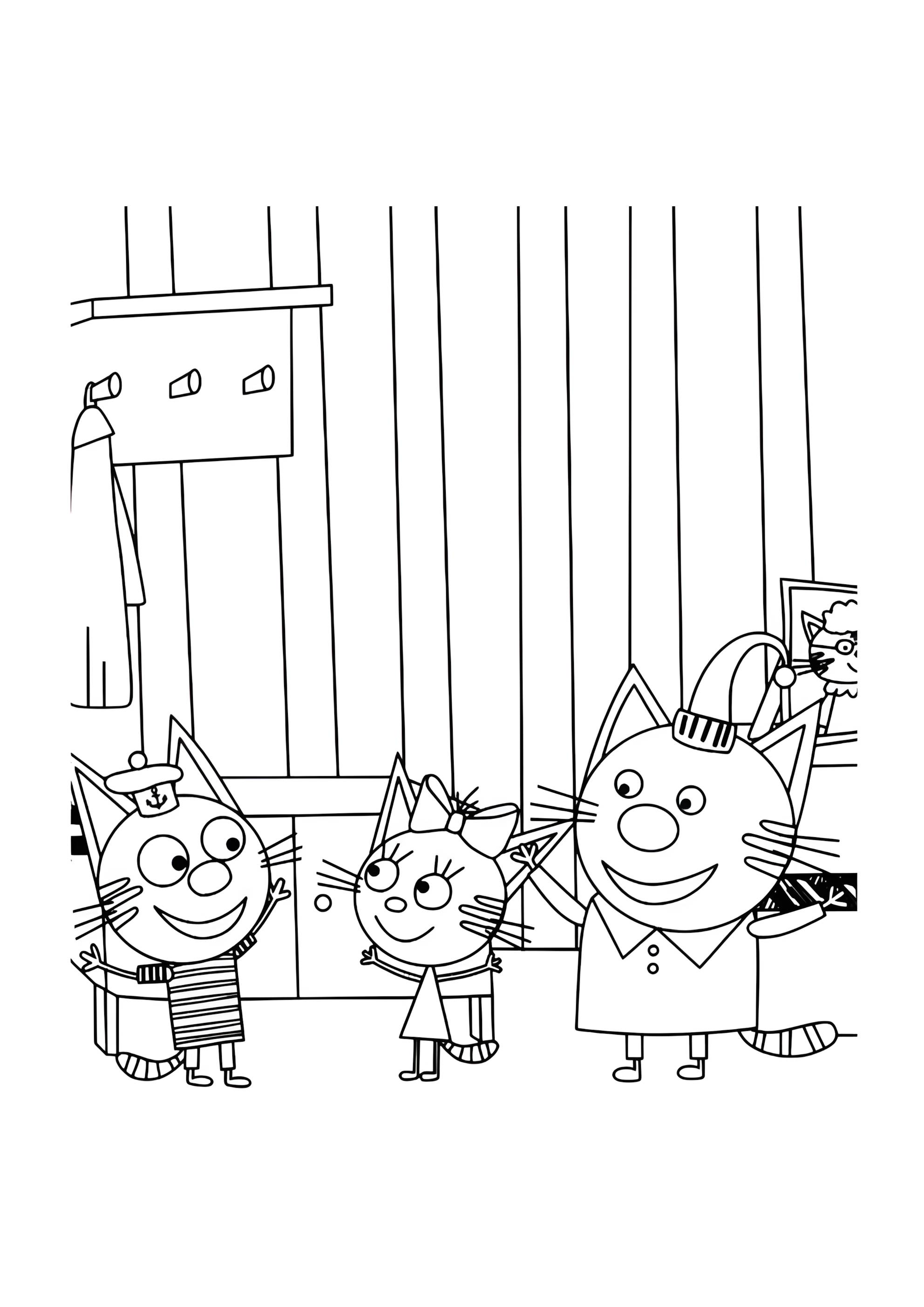 Раскраска Коржик, Компот и Карамелька