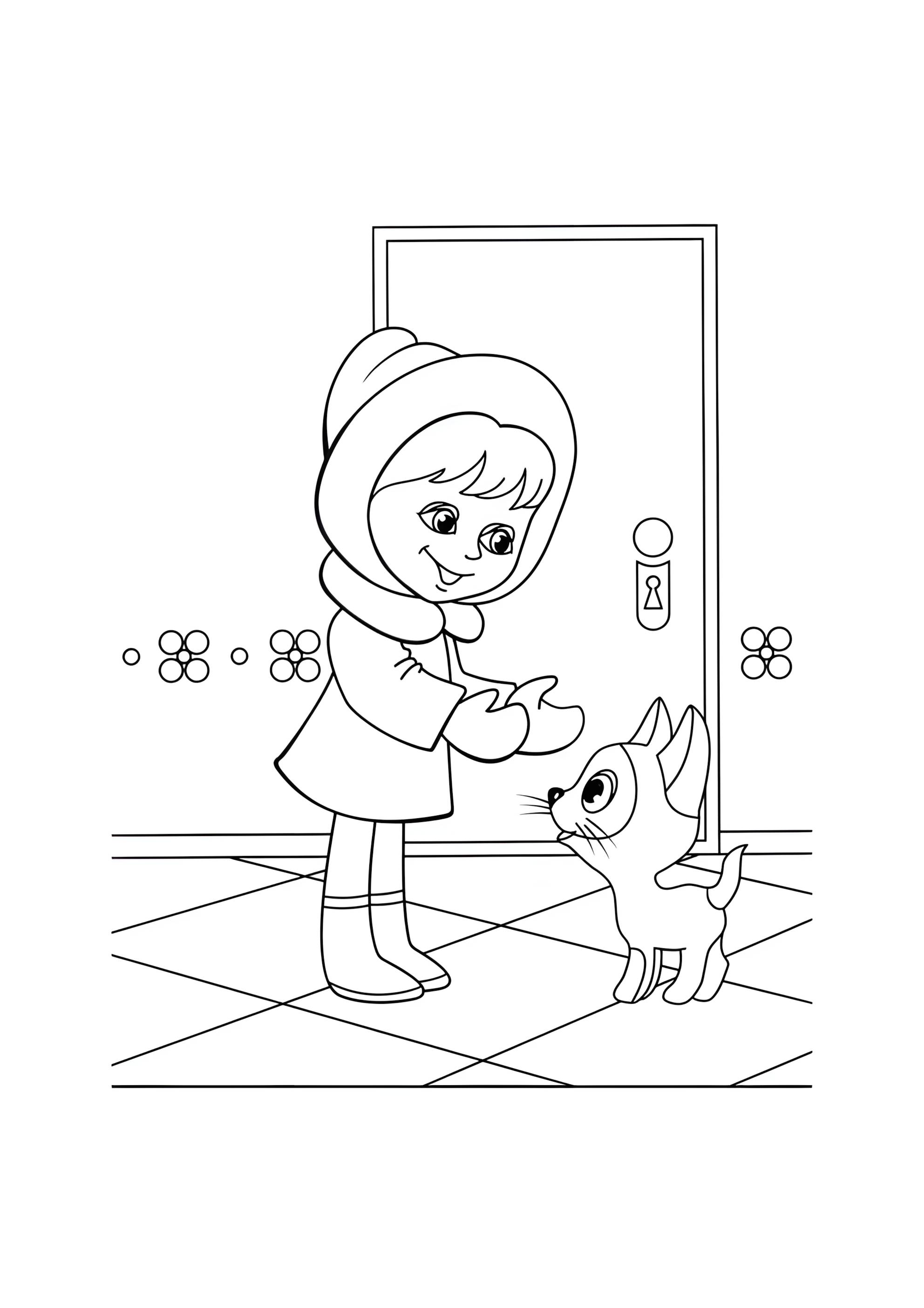 Раскраска Котенок Гав и девочка