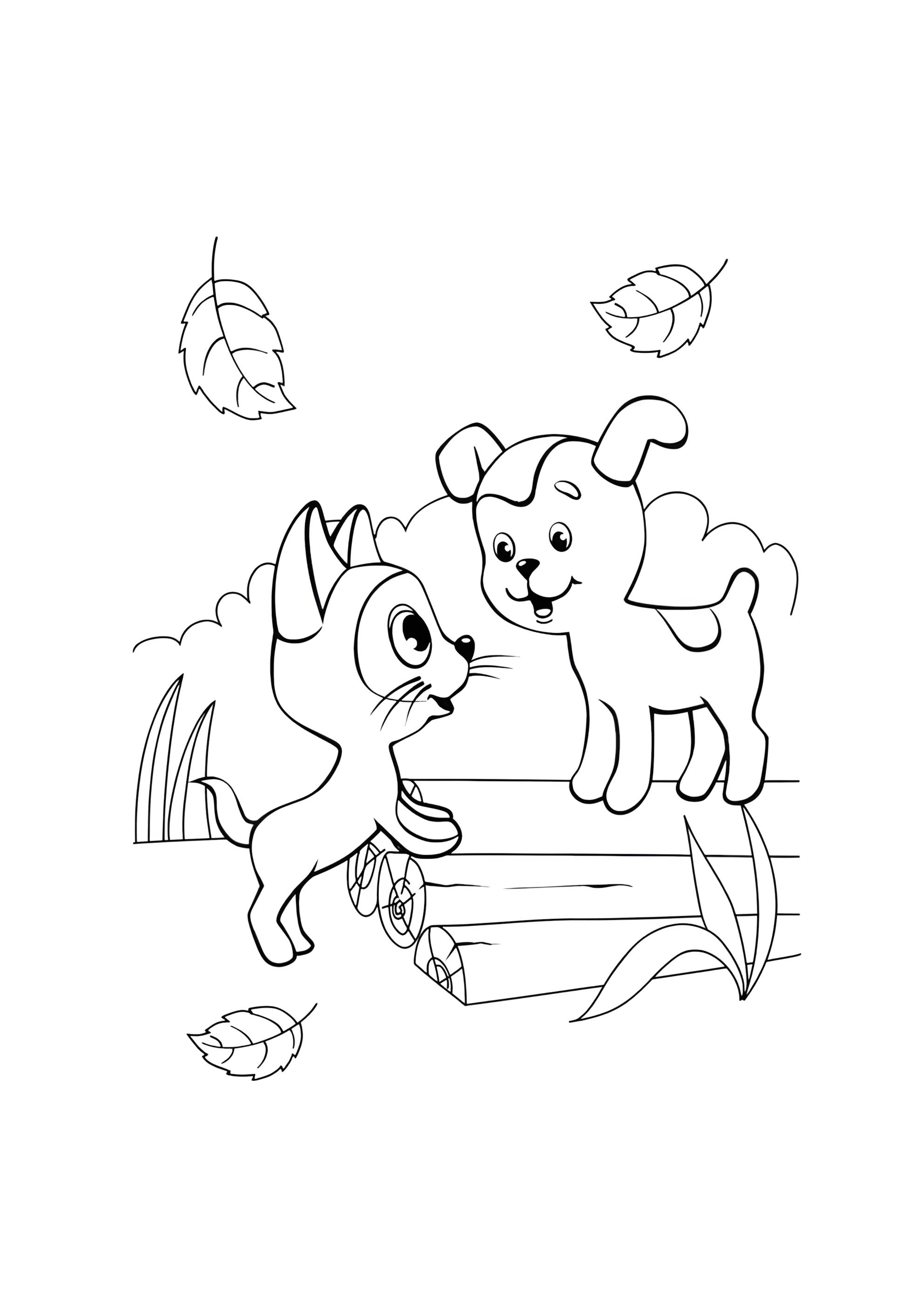 Раскраска Котенок по имени Гав и щенок Шарик