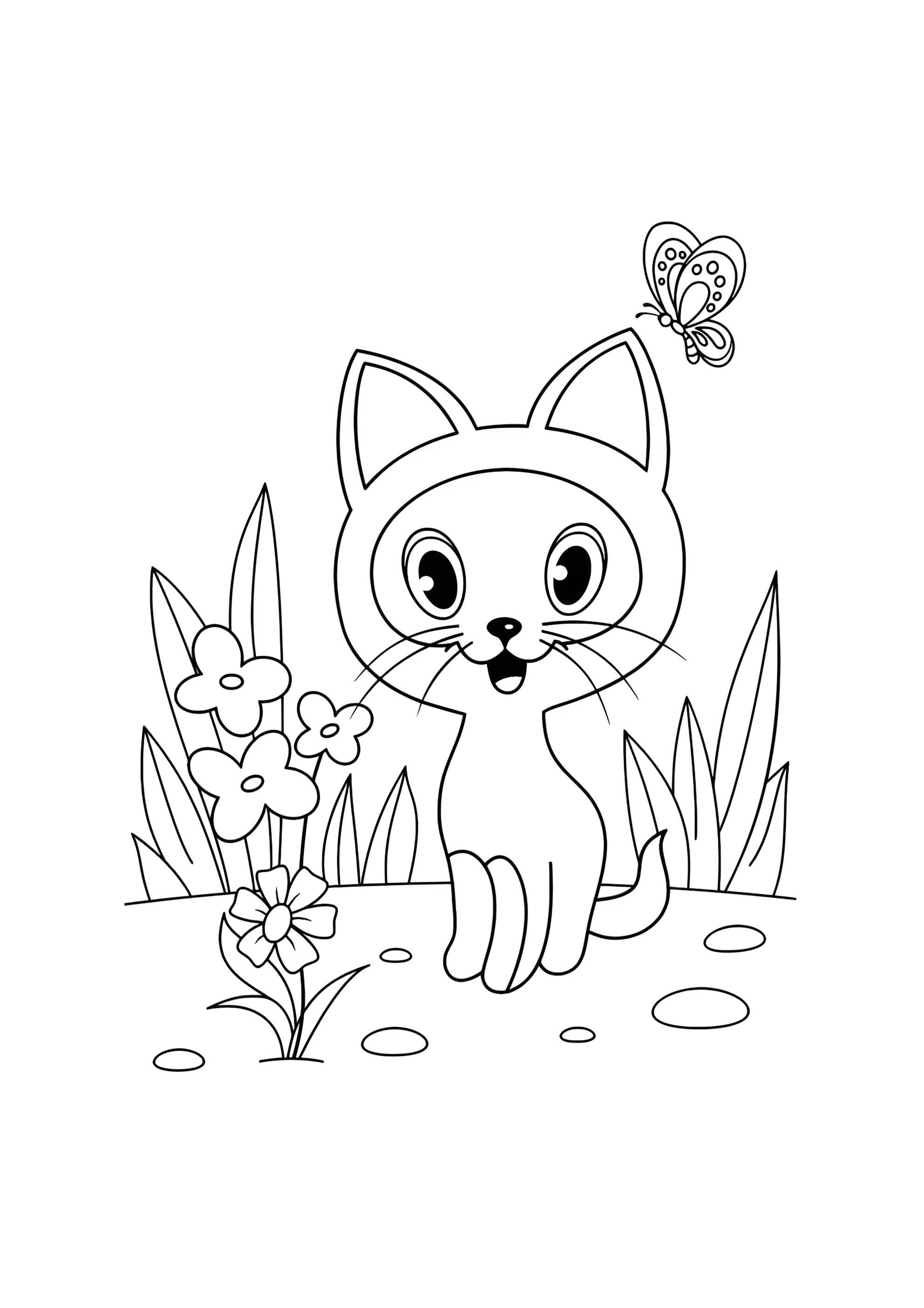 Раскраска Котенок по имени Гав с бабочкой на ухе
