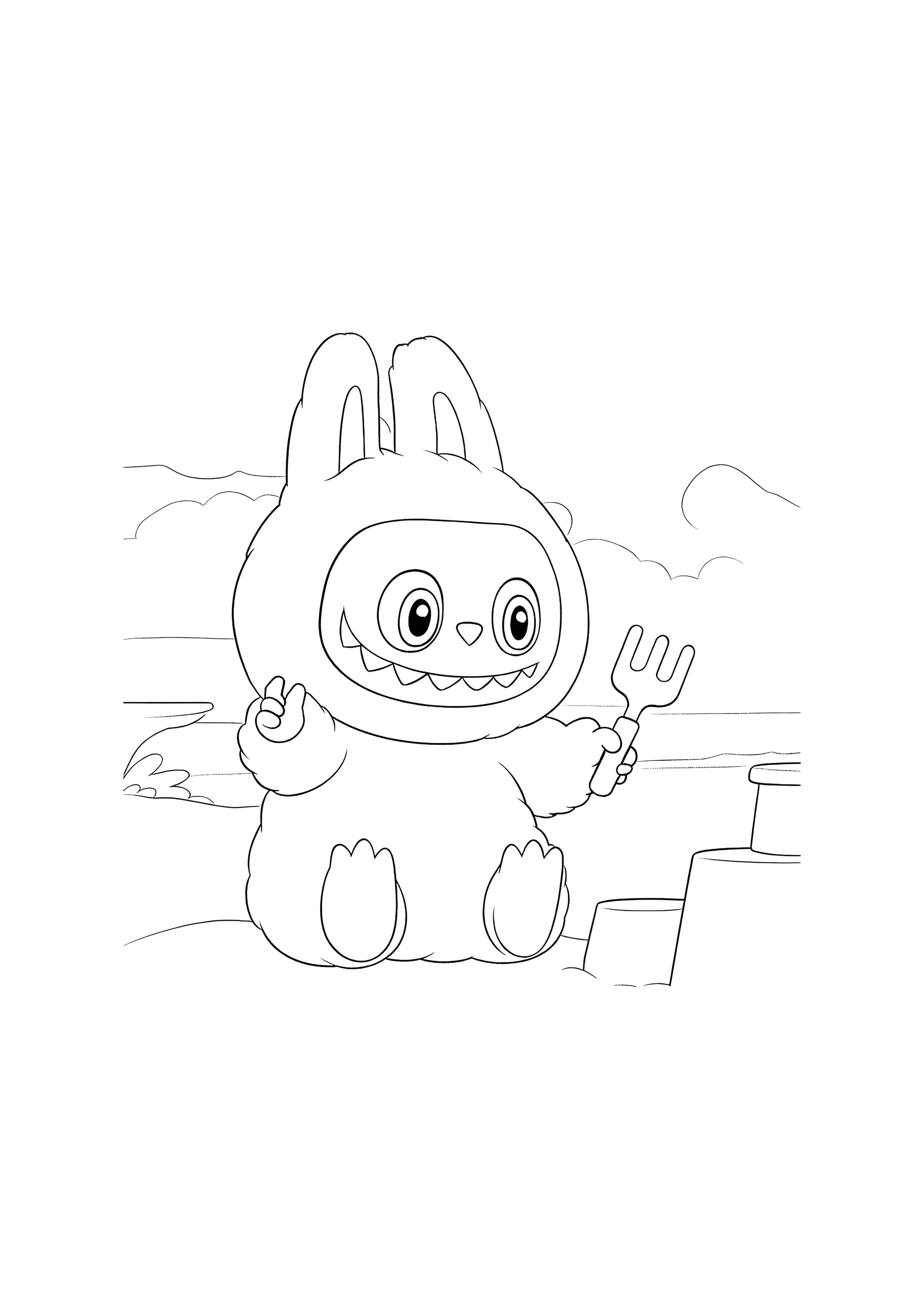 Раскраска Лабубу на пляже