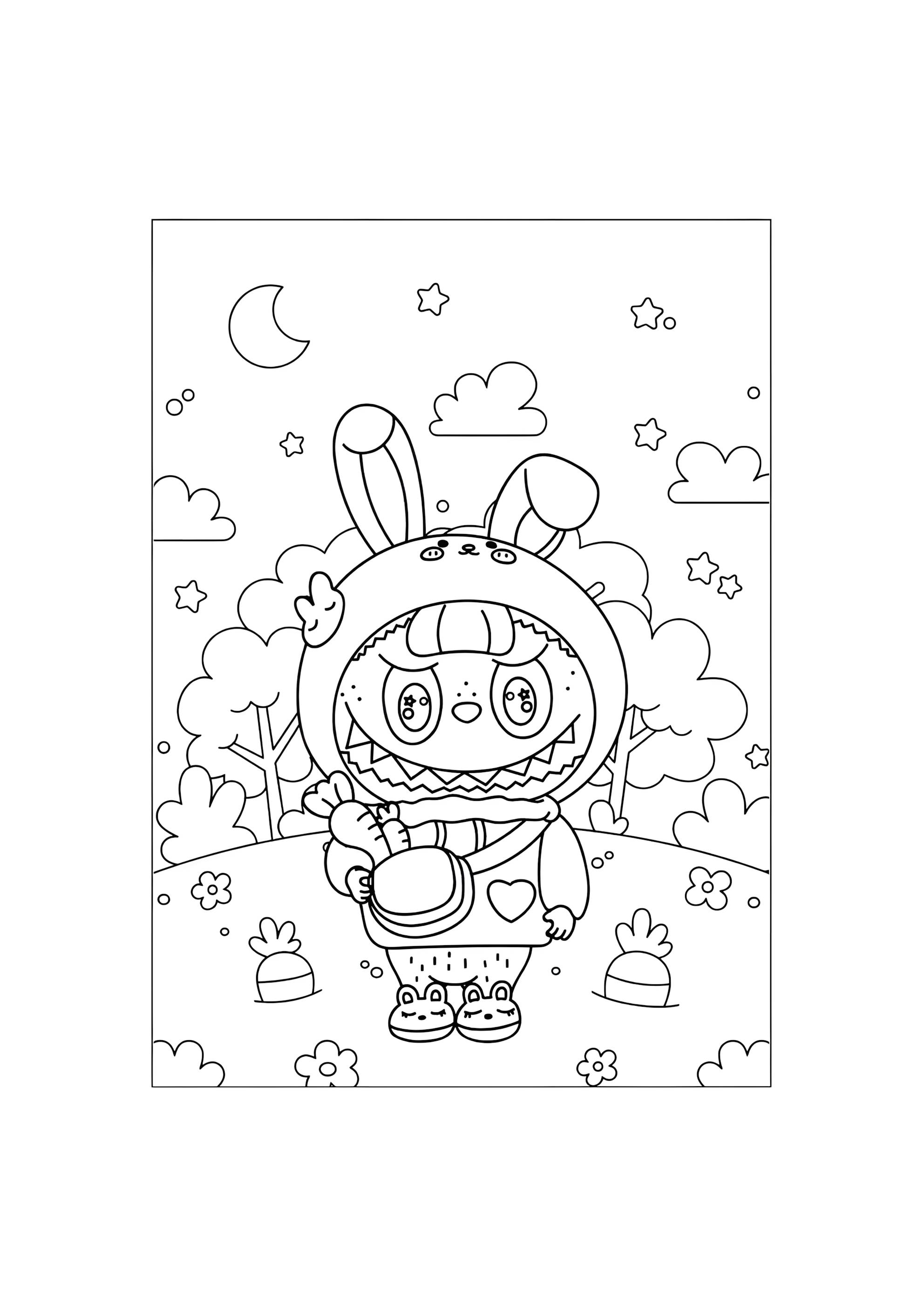 Раскраска Лабубу на природе