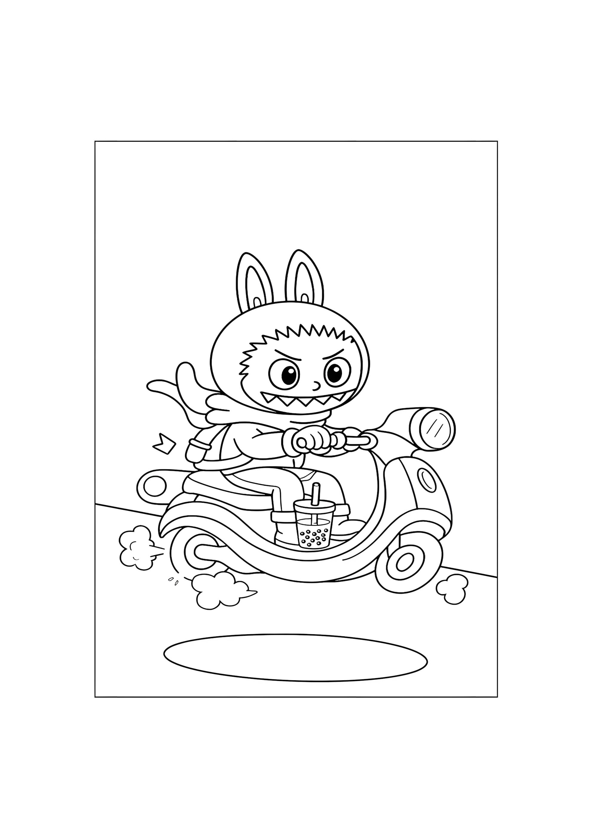 Раскраска Лабубу на скутере