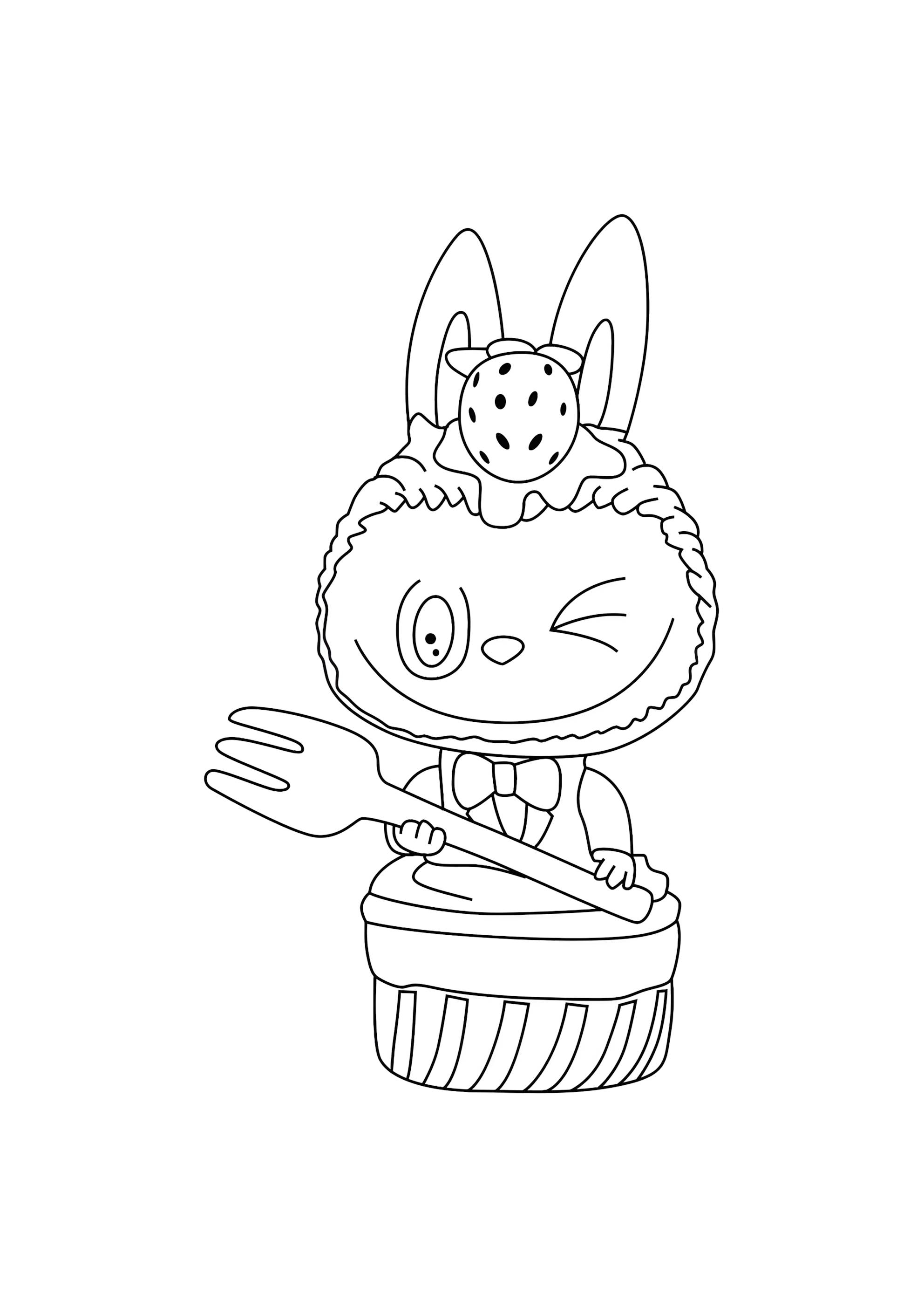 Раскраска Лабубу с вилкой