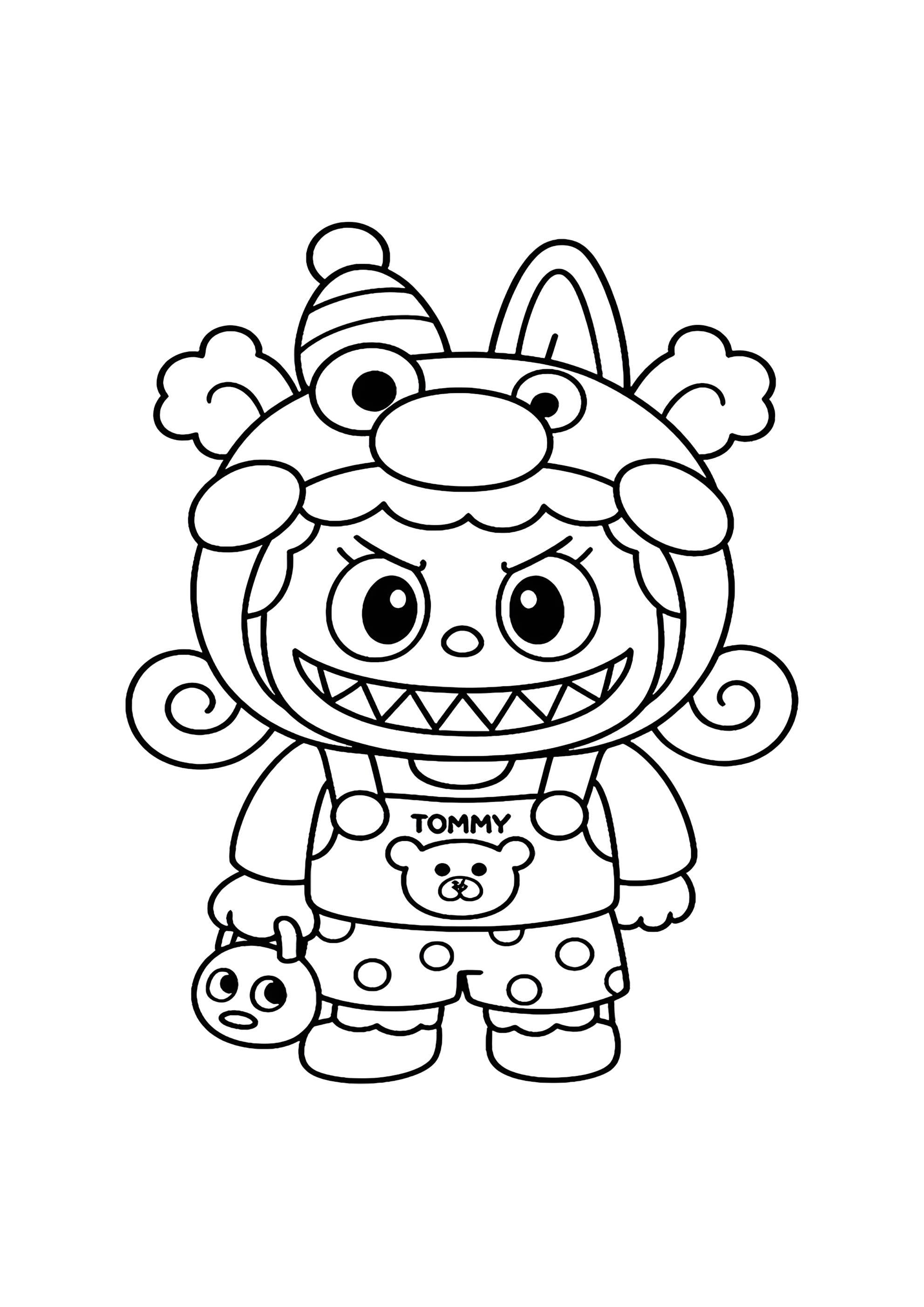 Раскраска Лабубу в костюме клоуна