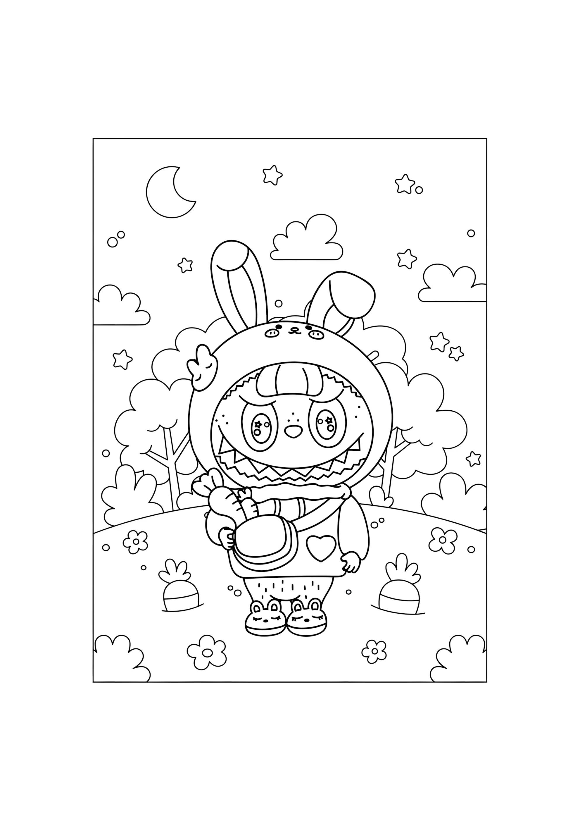 Раскраска Лабубу в костюме кролика