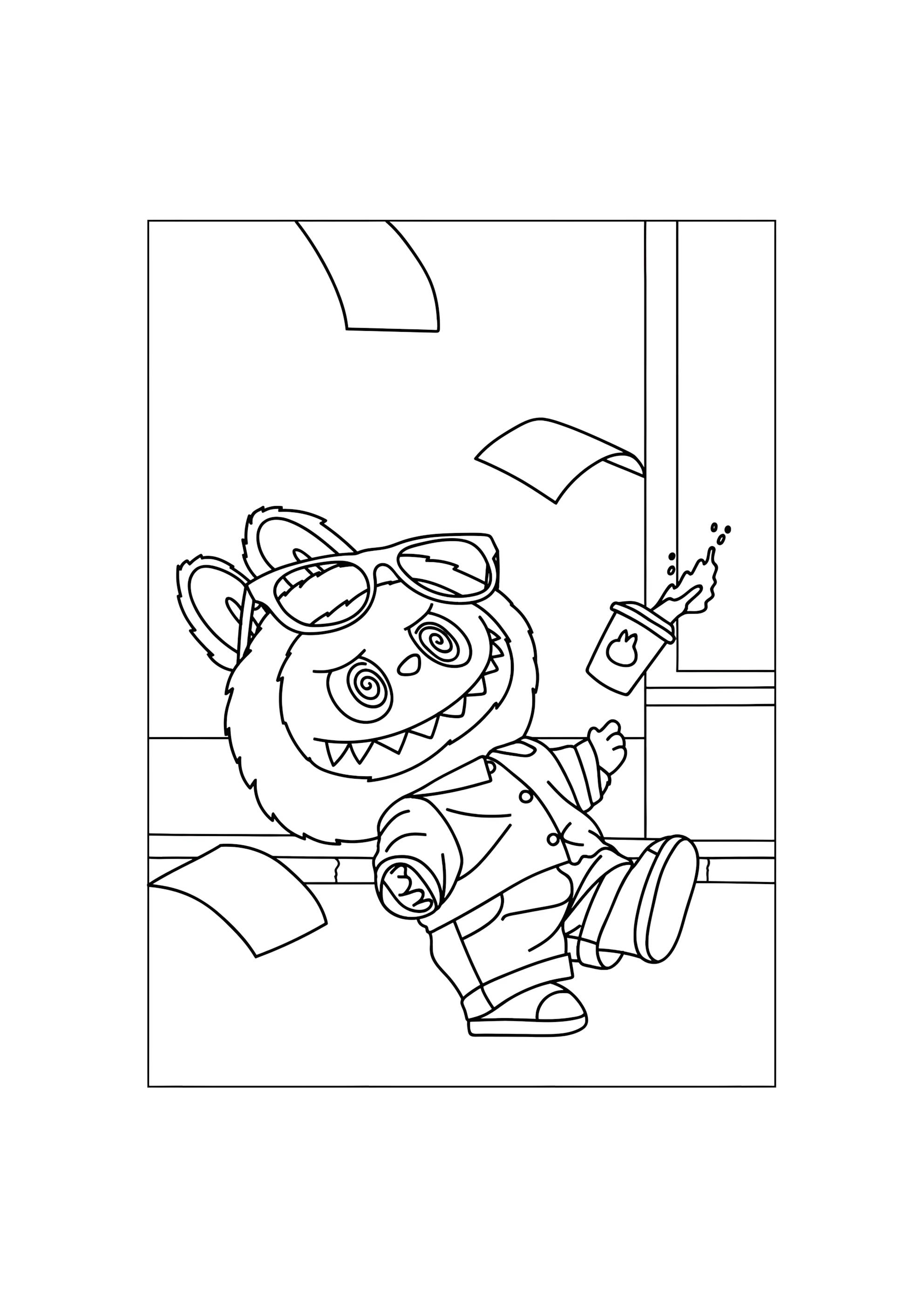 Раскраска Лабубу в офисе