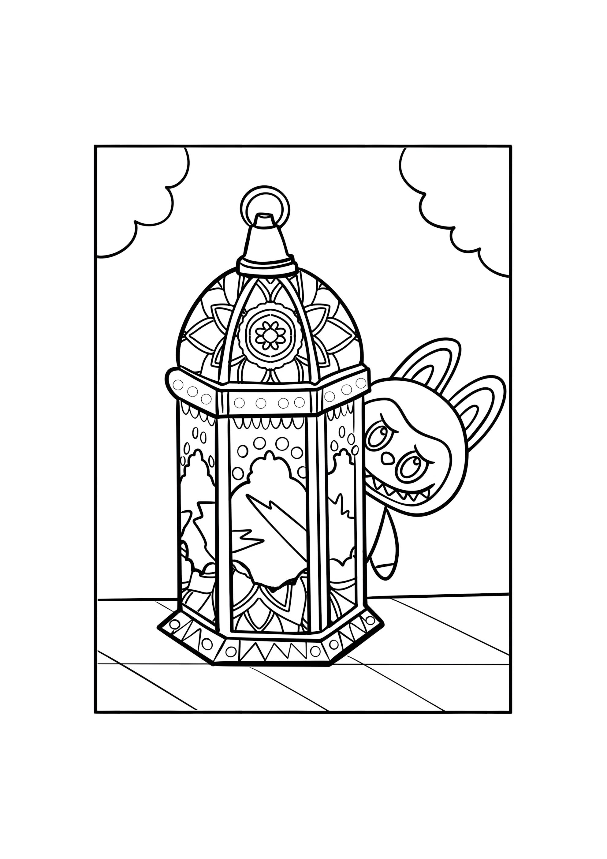 Раскраска Лабубу выглядывает