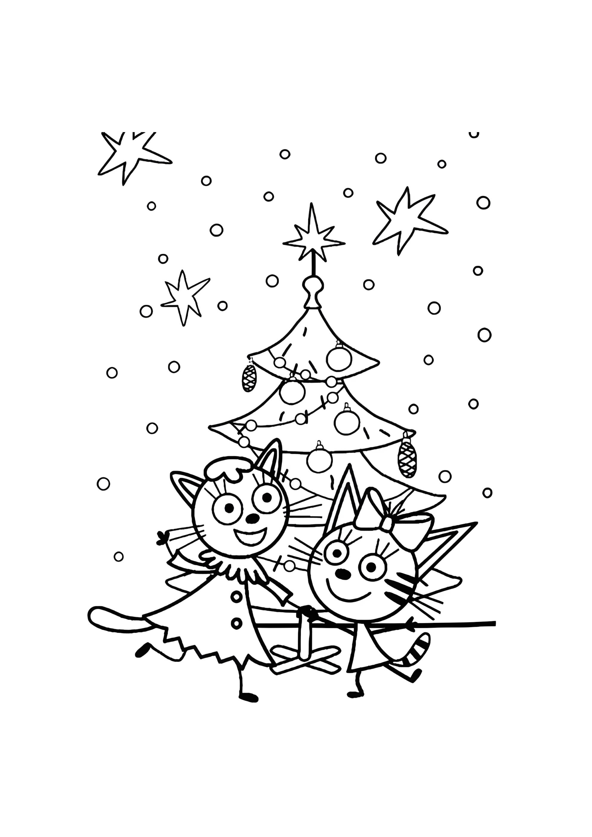 Раскраска Лапочка и Карамелька на Новый год