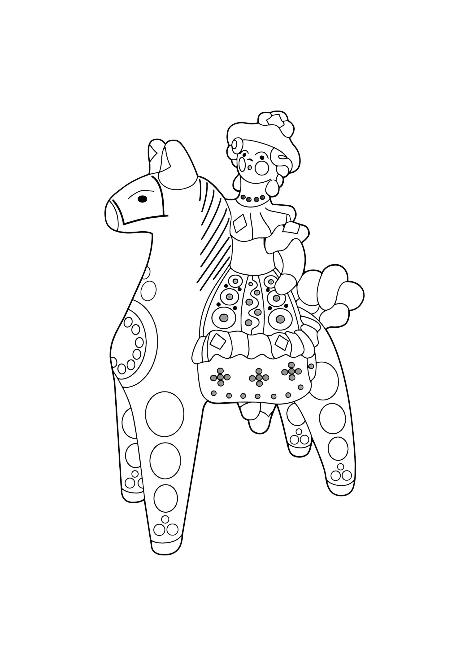 Раскраска Лошадка Дымковская игрушка