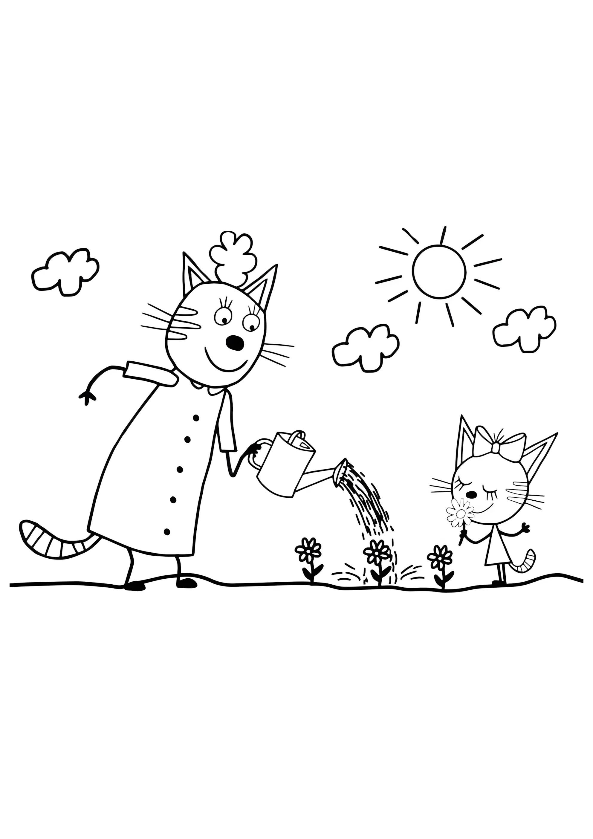 Раскраска Мама и Карамелька в саду