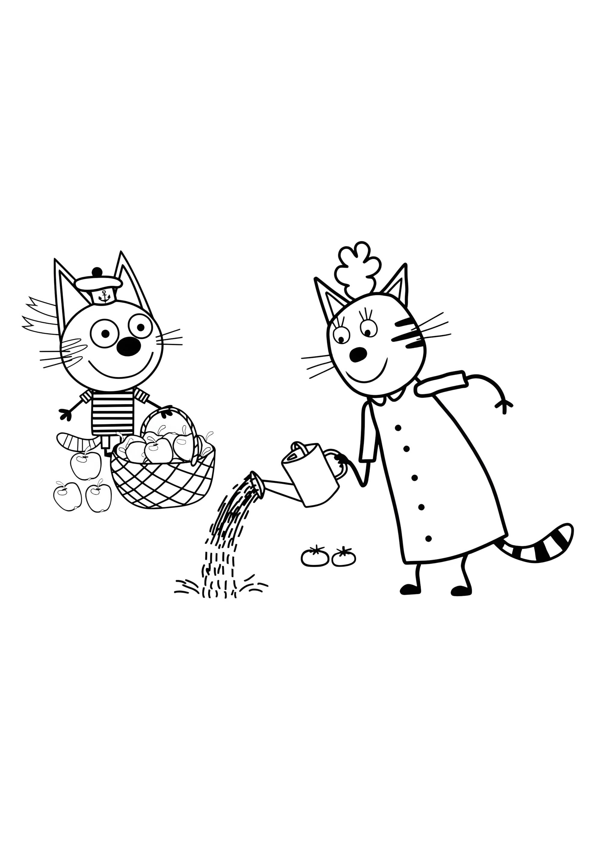 Раскраска Мама и Коржик в саду