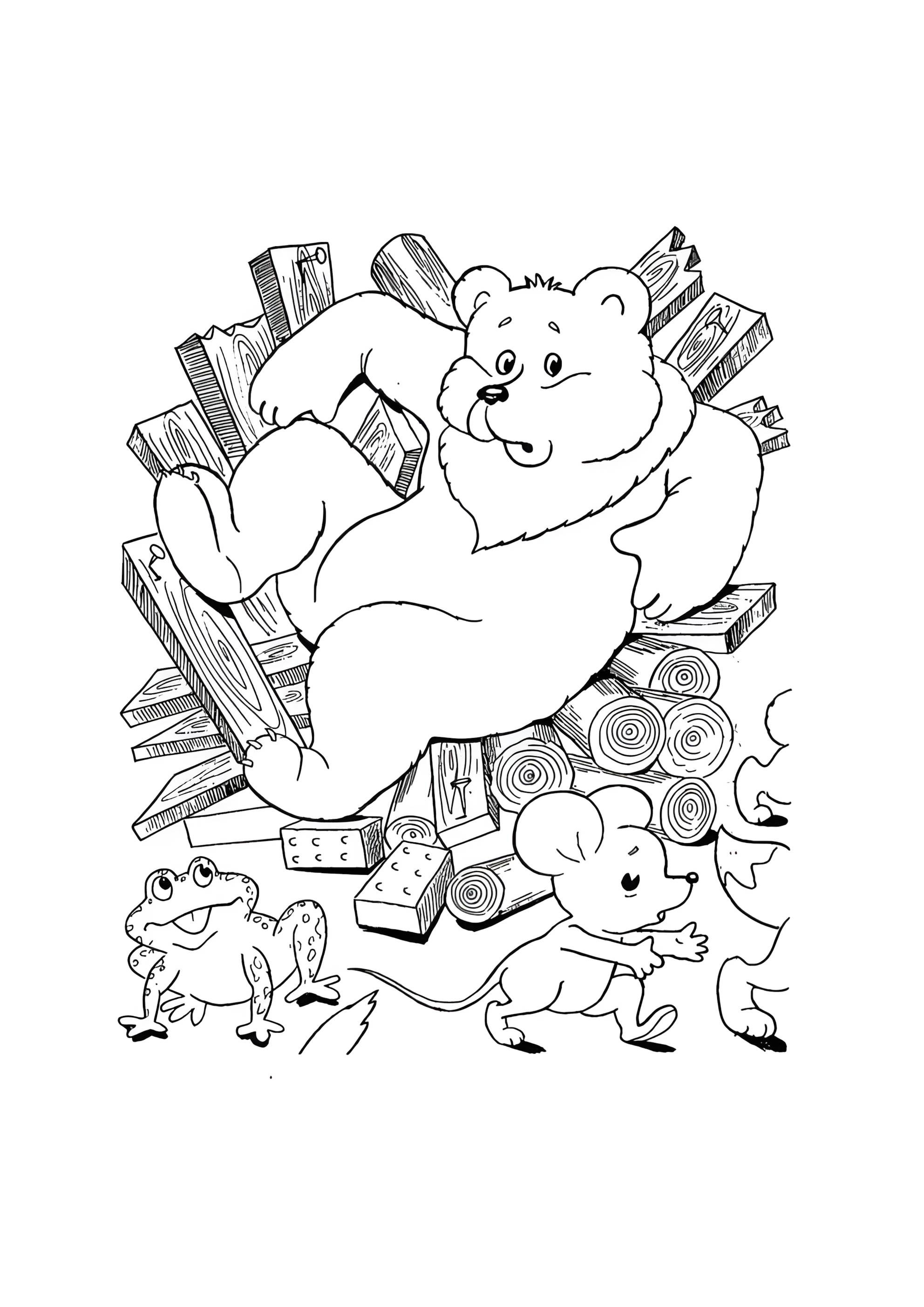 Раскраска Медведь слома Терем-Теремок