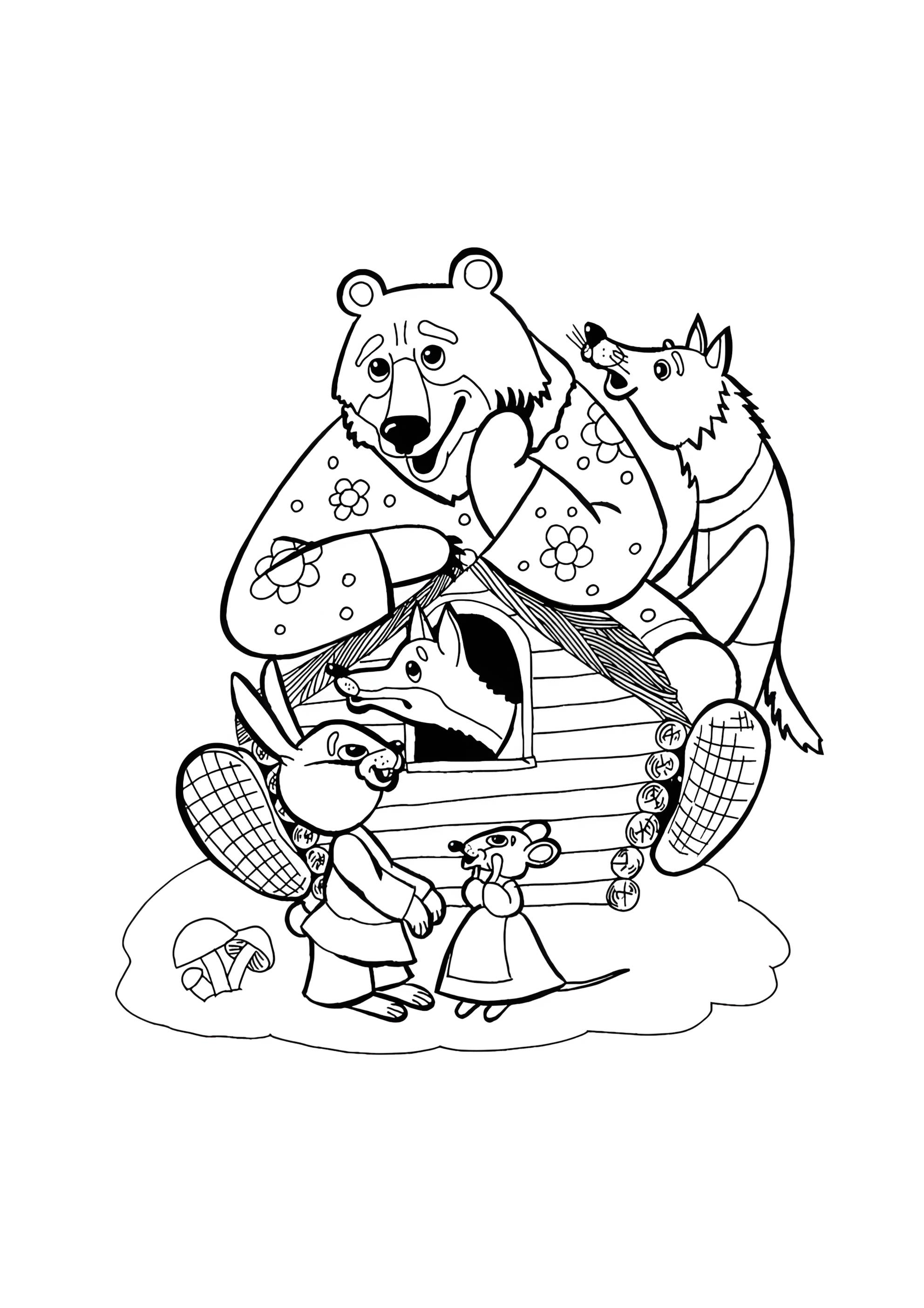 Раскраска Мишка на Теремке