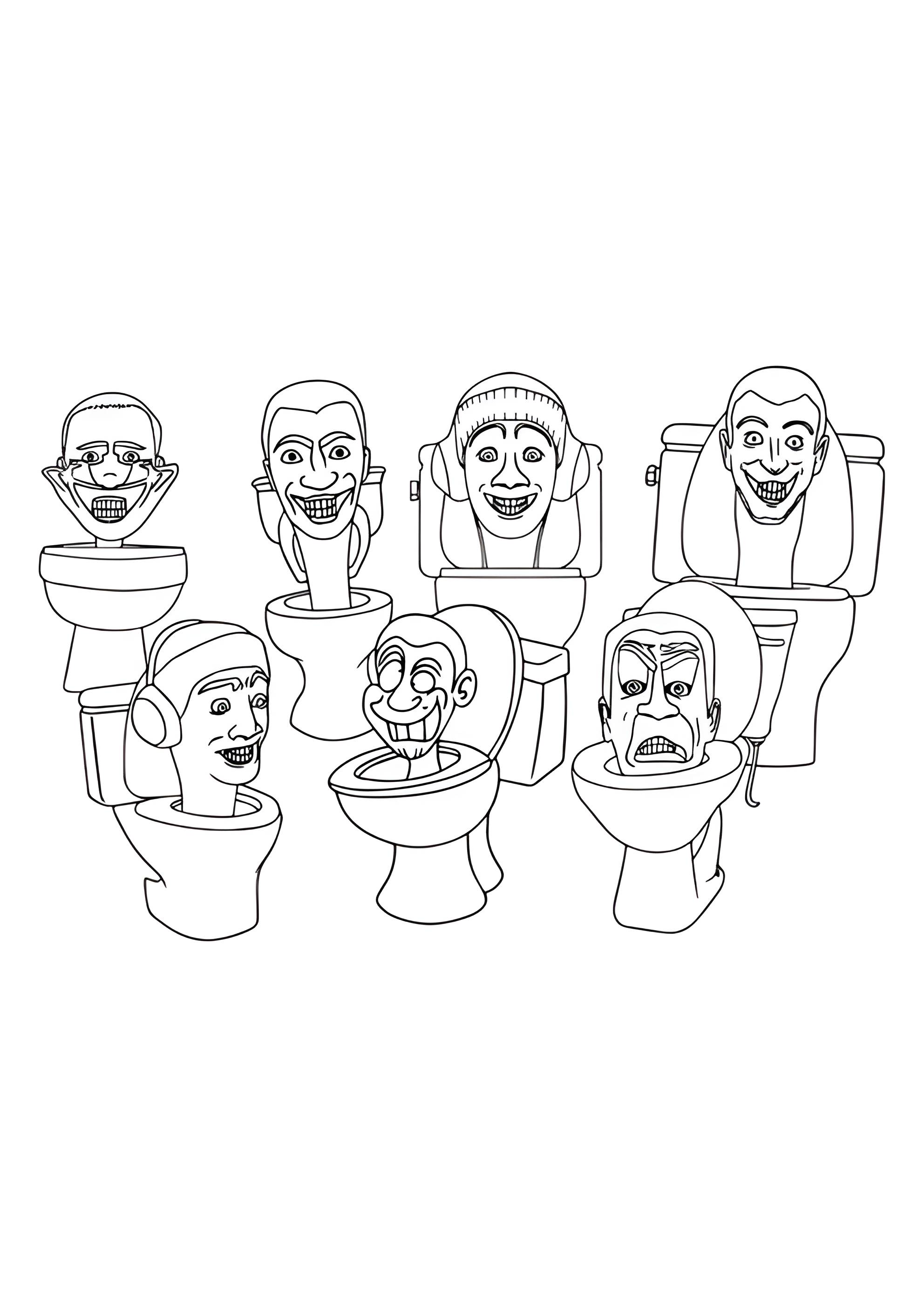 Раскраска Много разных Скибиди Туалетов