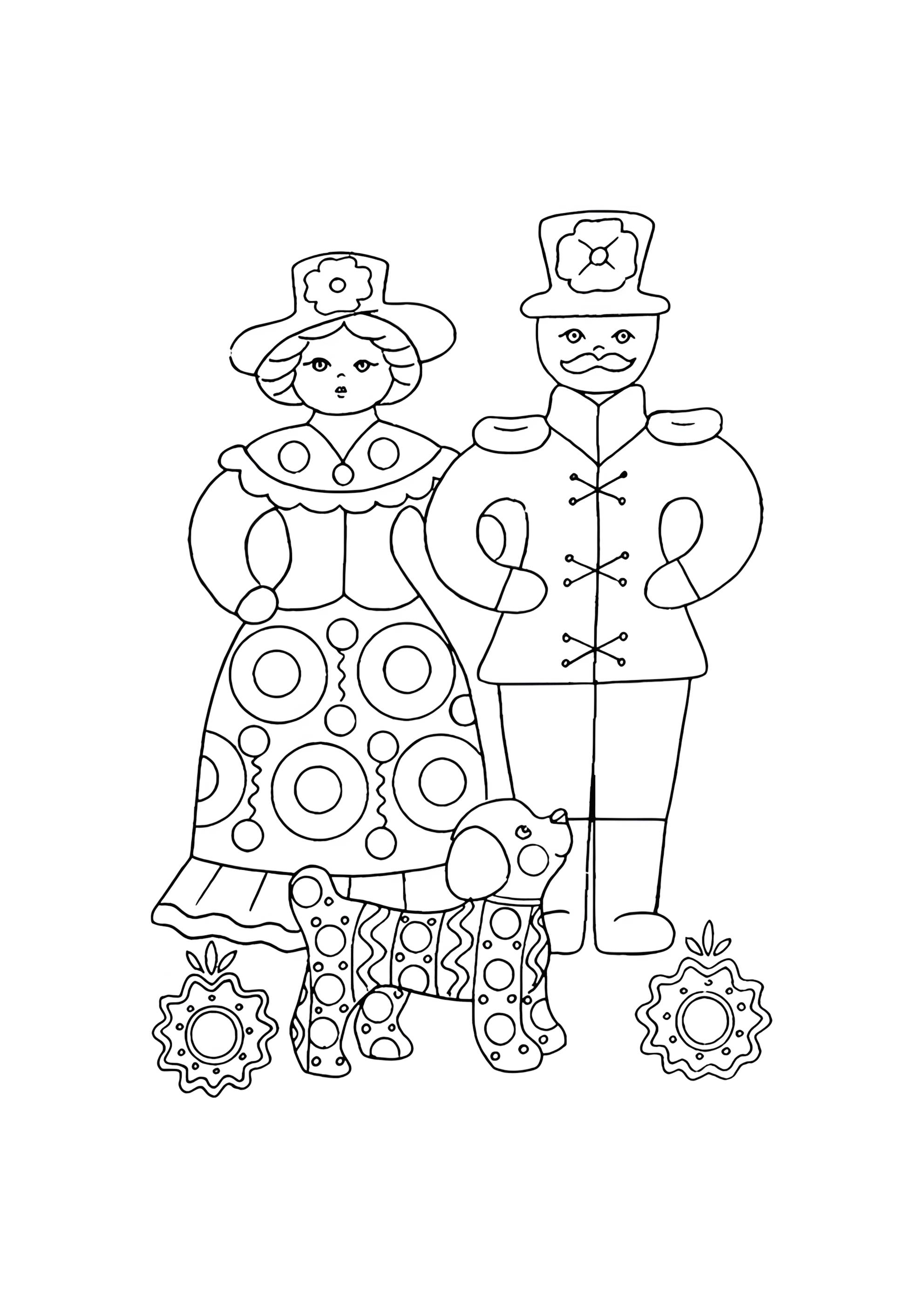 Раскраска Муж и жена дымковская игрушка