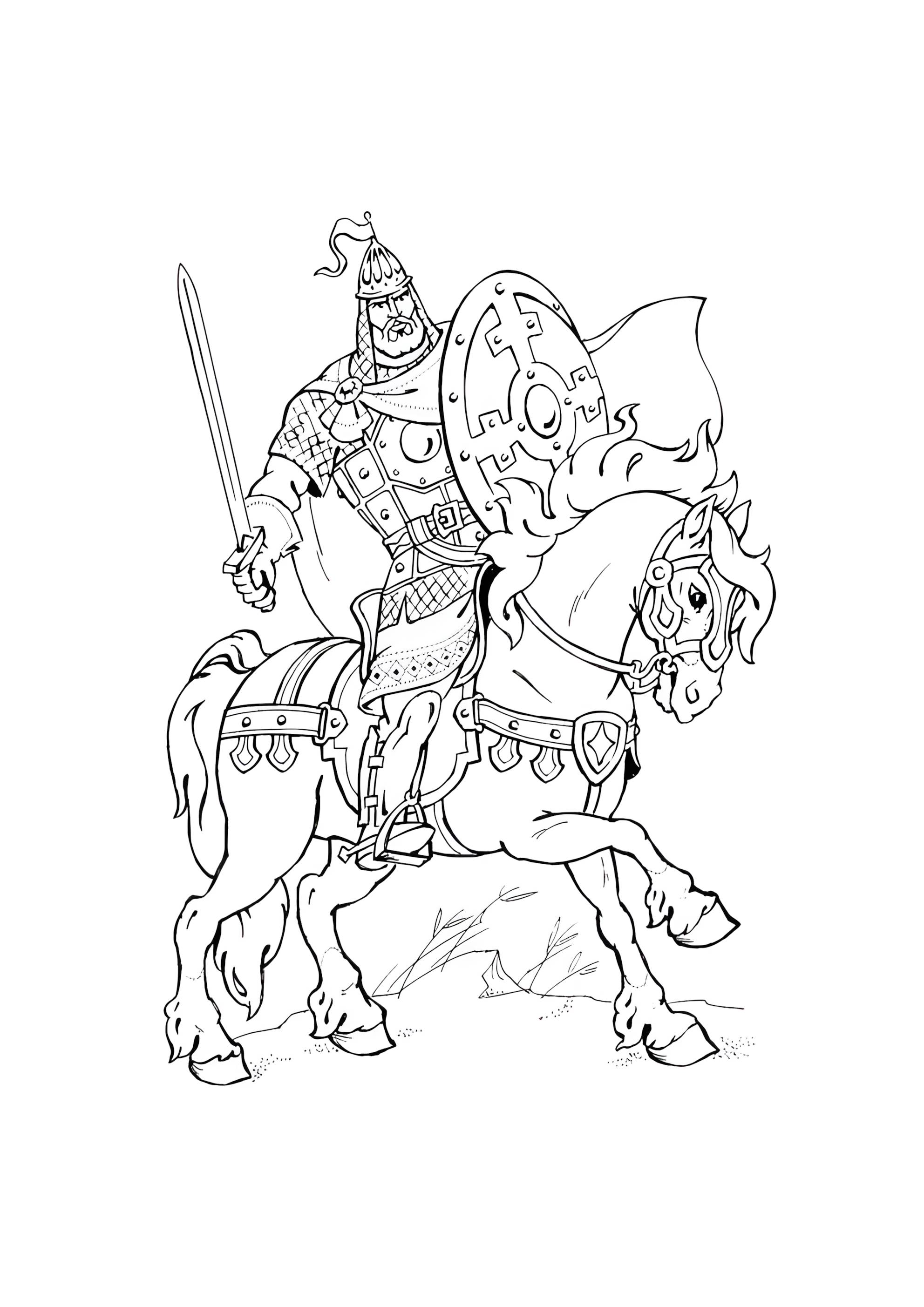 Раскраска Отважный богатырь