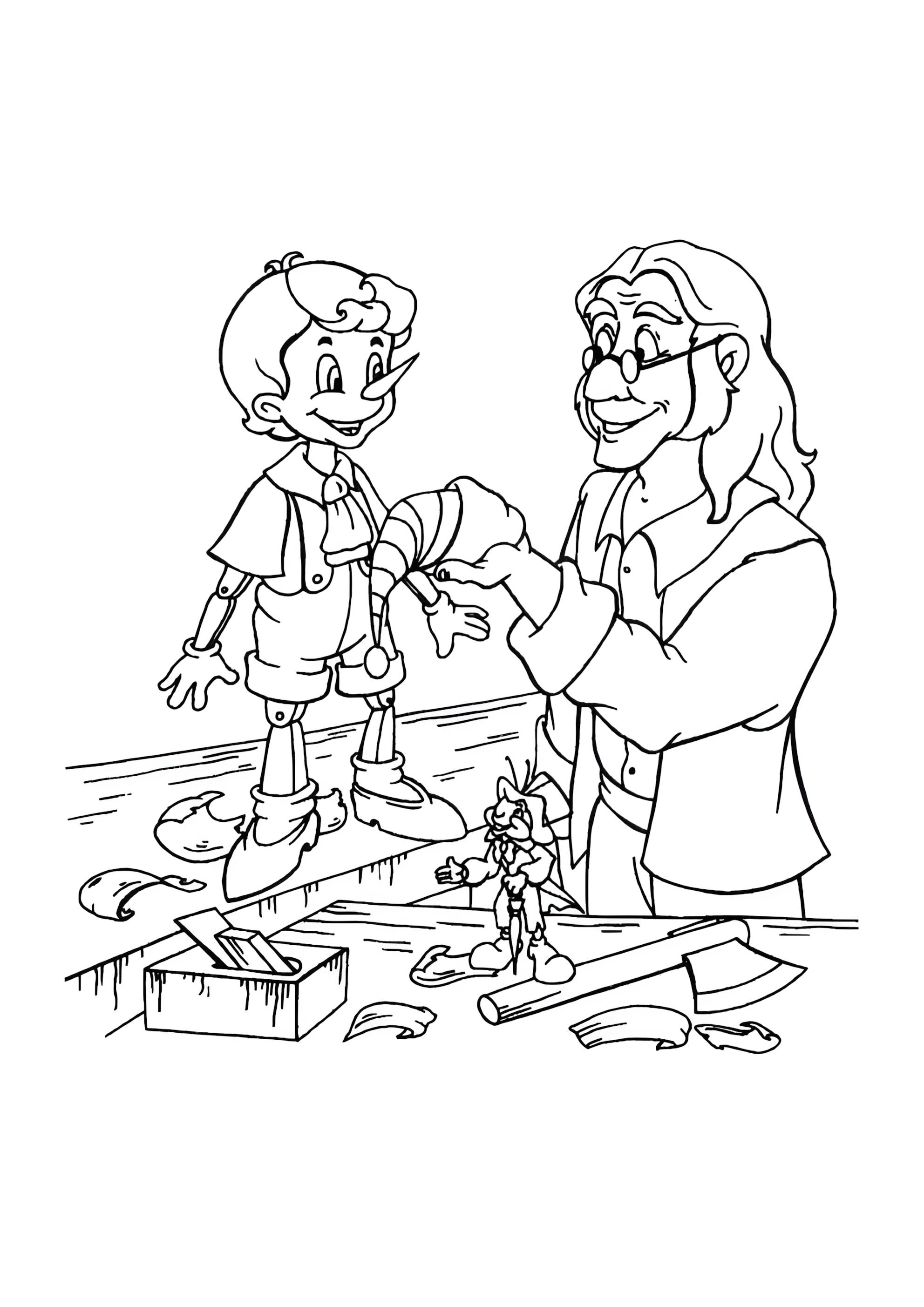 Раскраска Папа Карло сделал Буратино