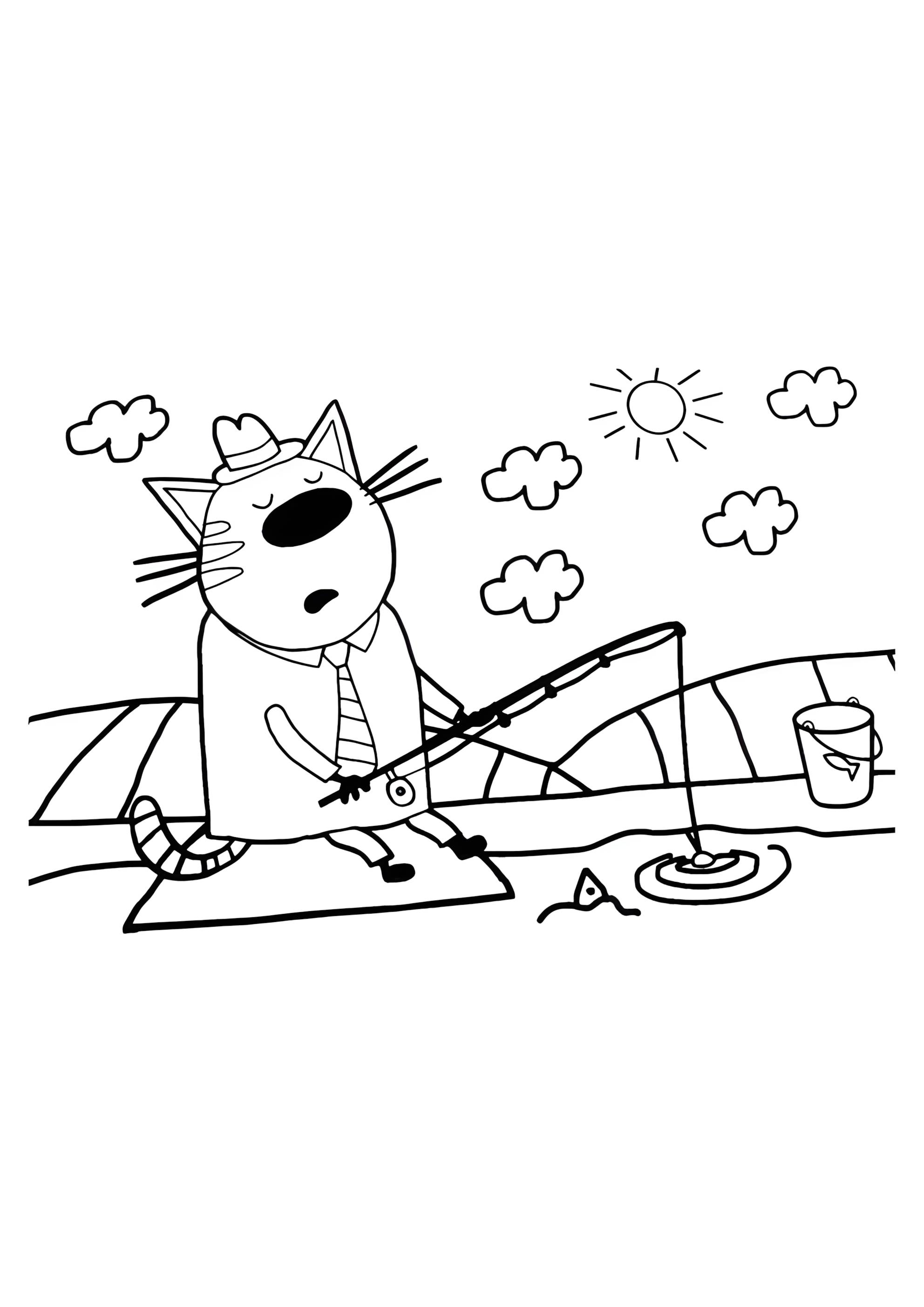 Раскраска Папа рыбачит