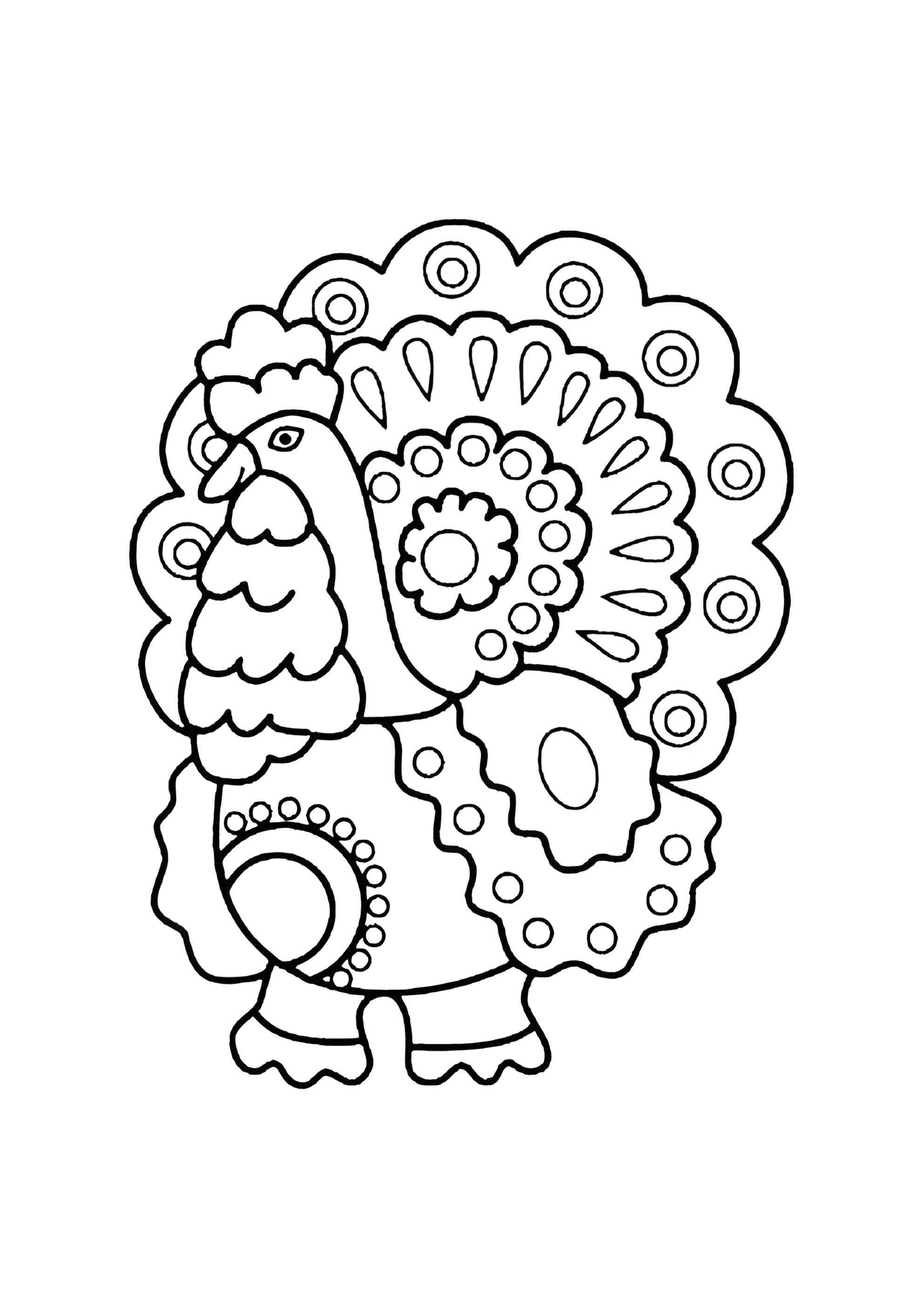 Раскраска Петух дымковская игрушка