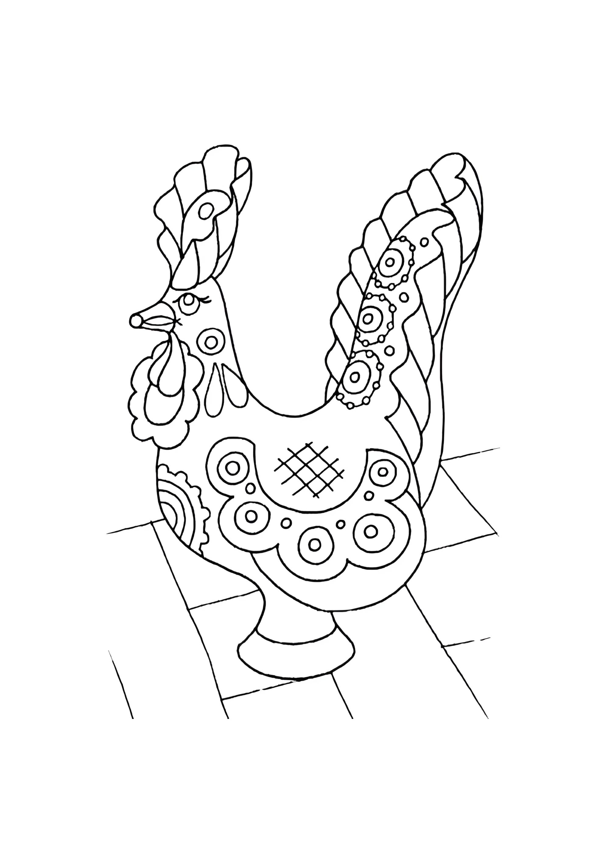 Раскраска Петушок дымковская игрушка