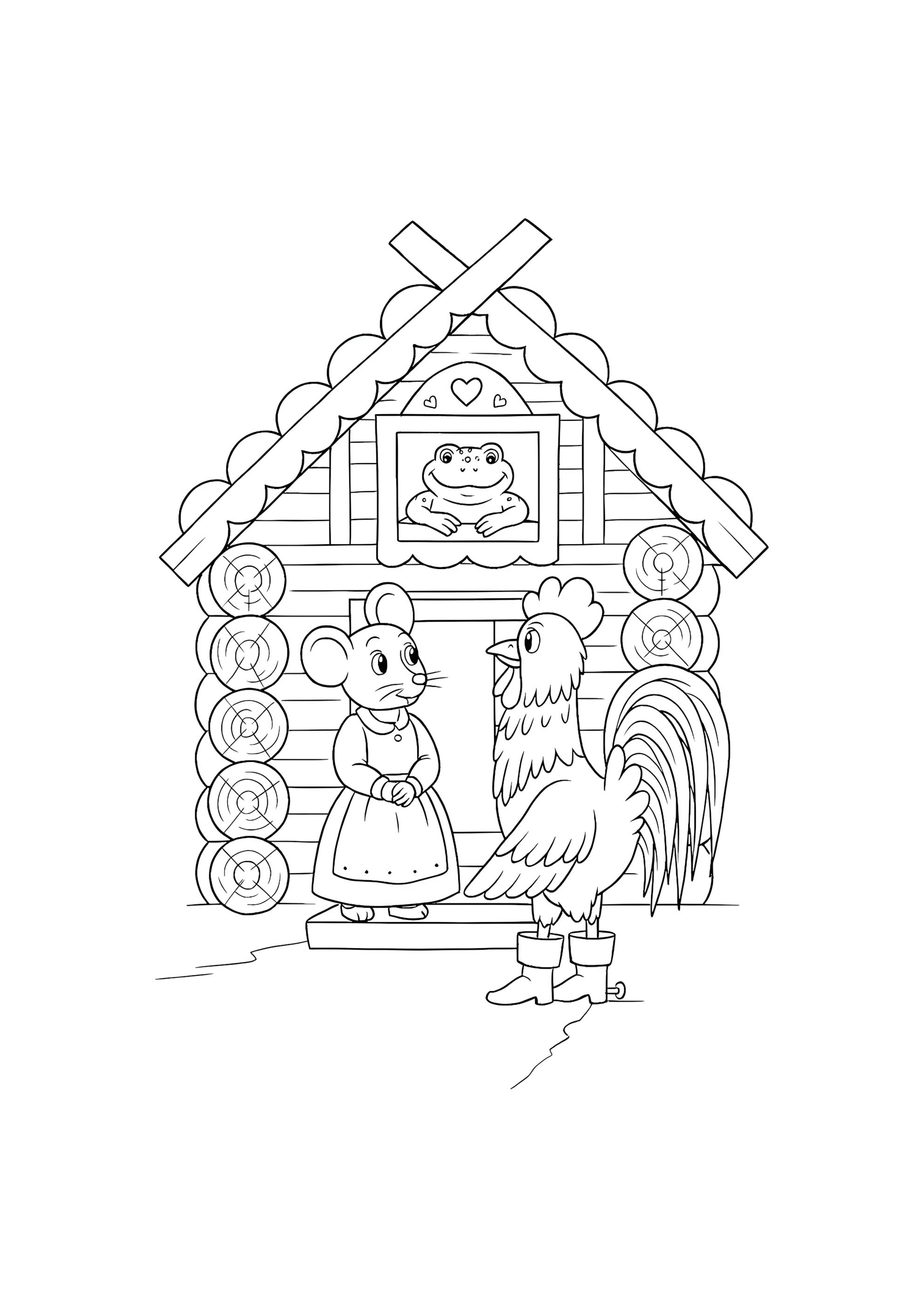 Раскраска Петушок нашёл теремок