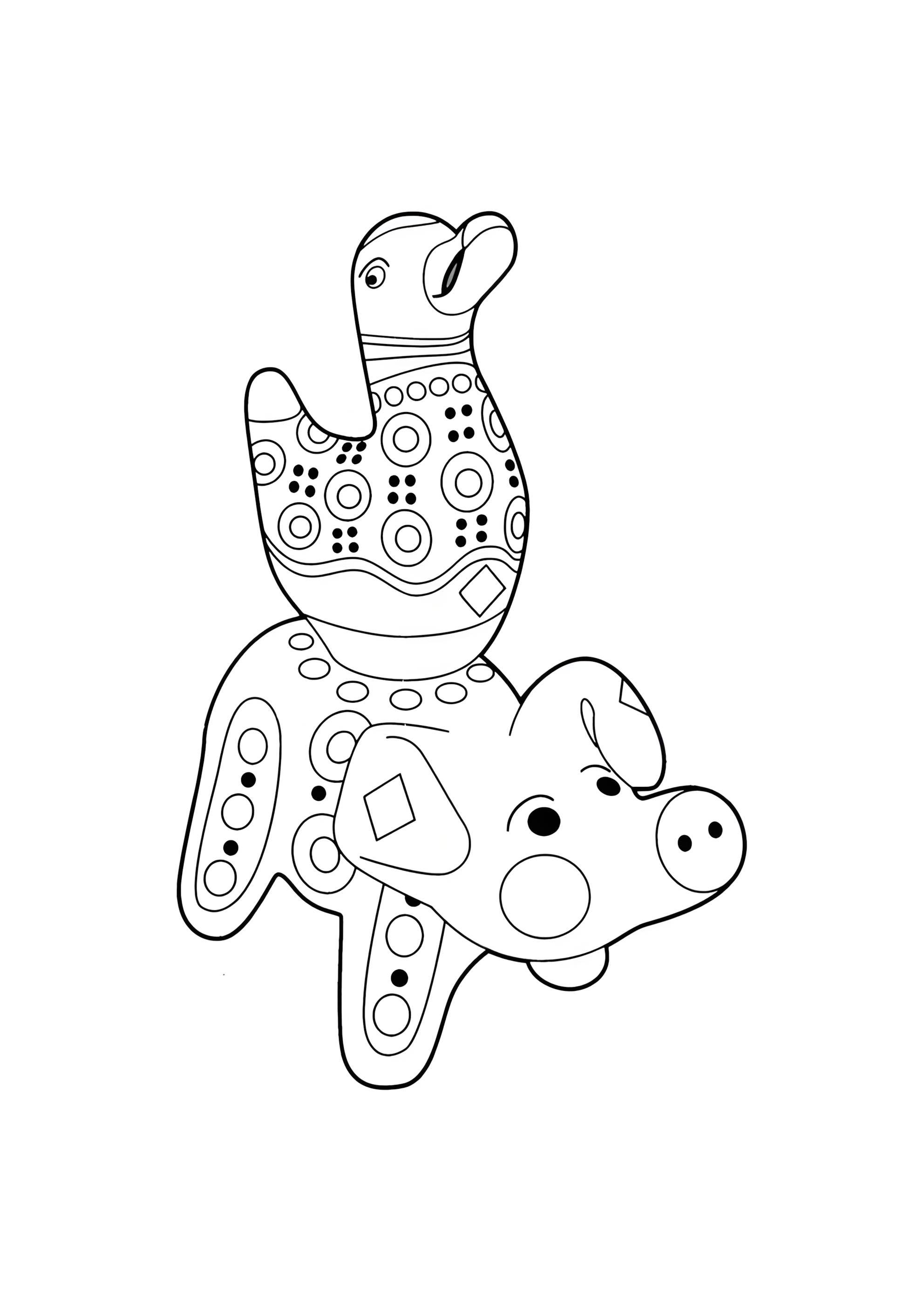 Раскраска Птичка на свинке Дымковская игрушка